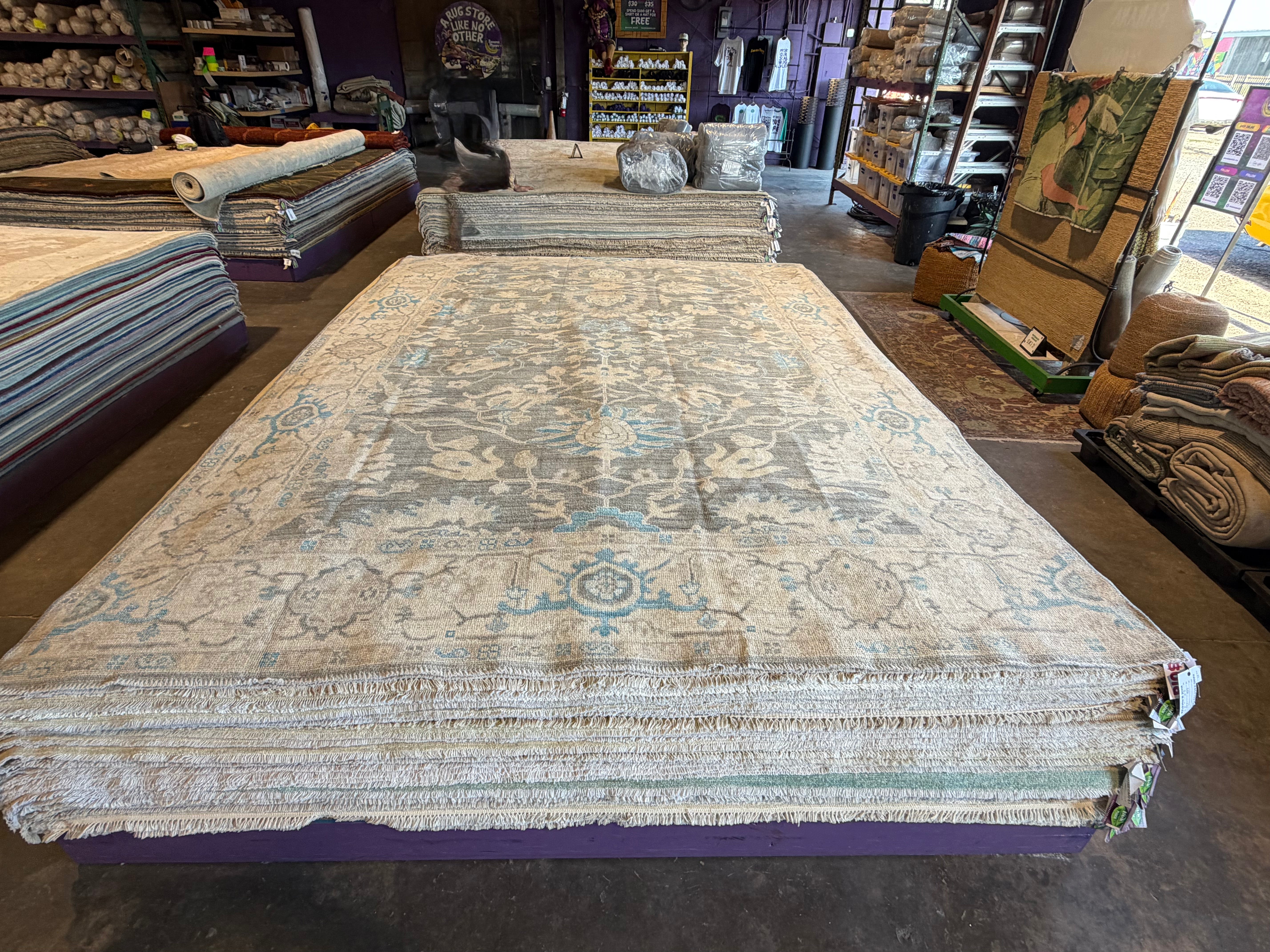 Amita Neuman 8.5x11.11 Cream and Grey  Whitewashed Hand-Knotted Oushak