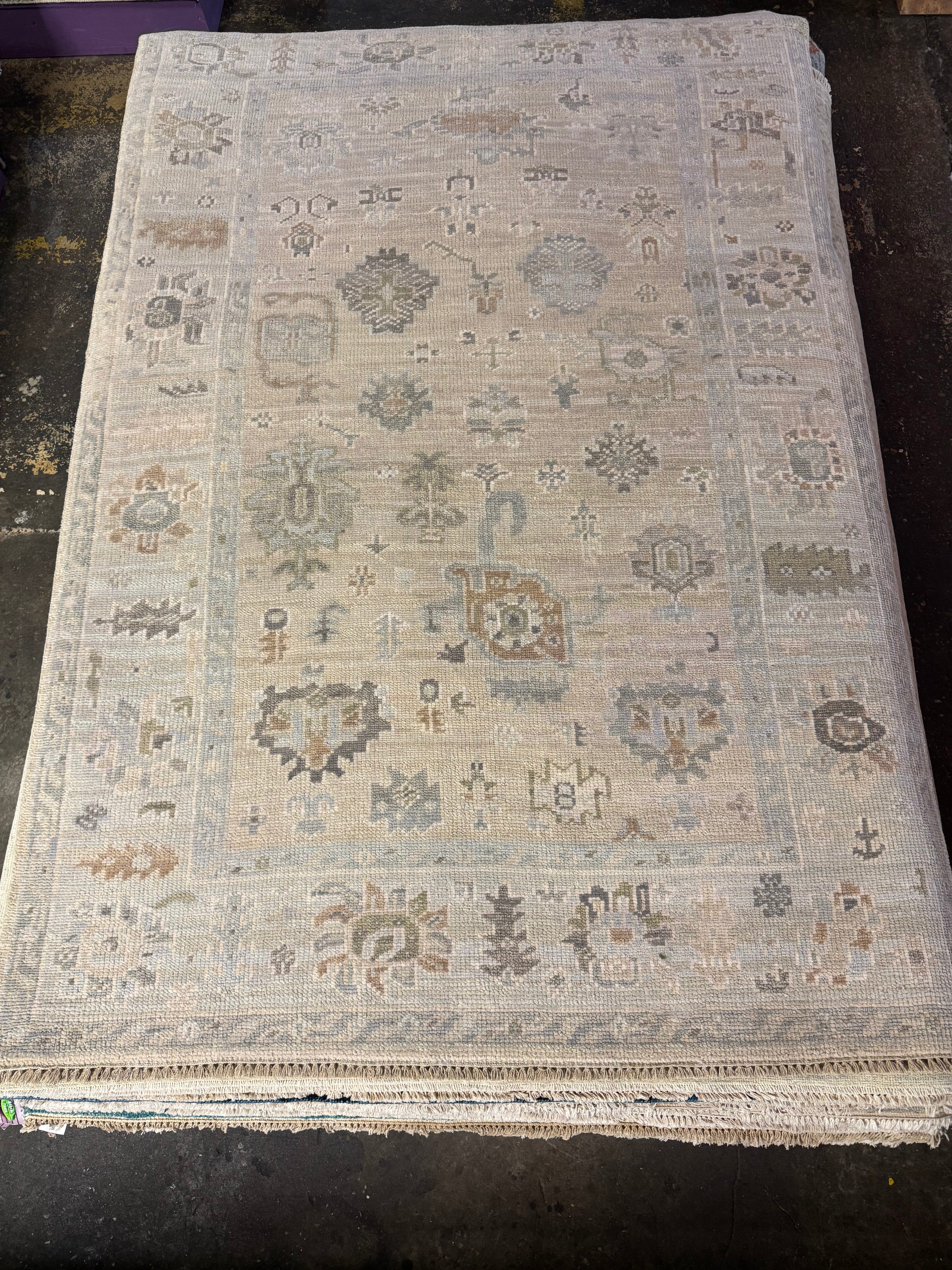 Kate McCallister 6x9 Beige and Blue Turkish Knot Oushak Rug