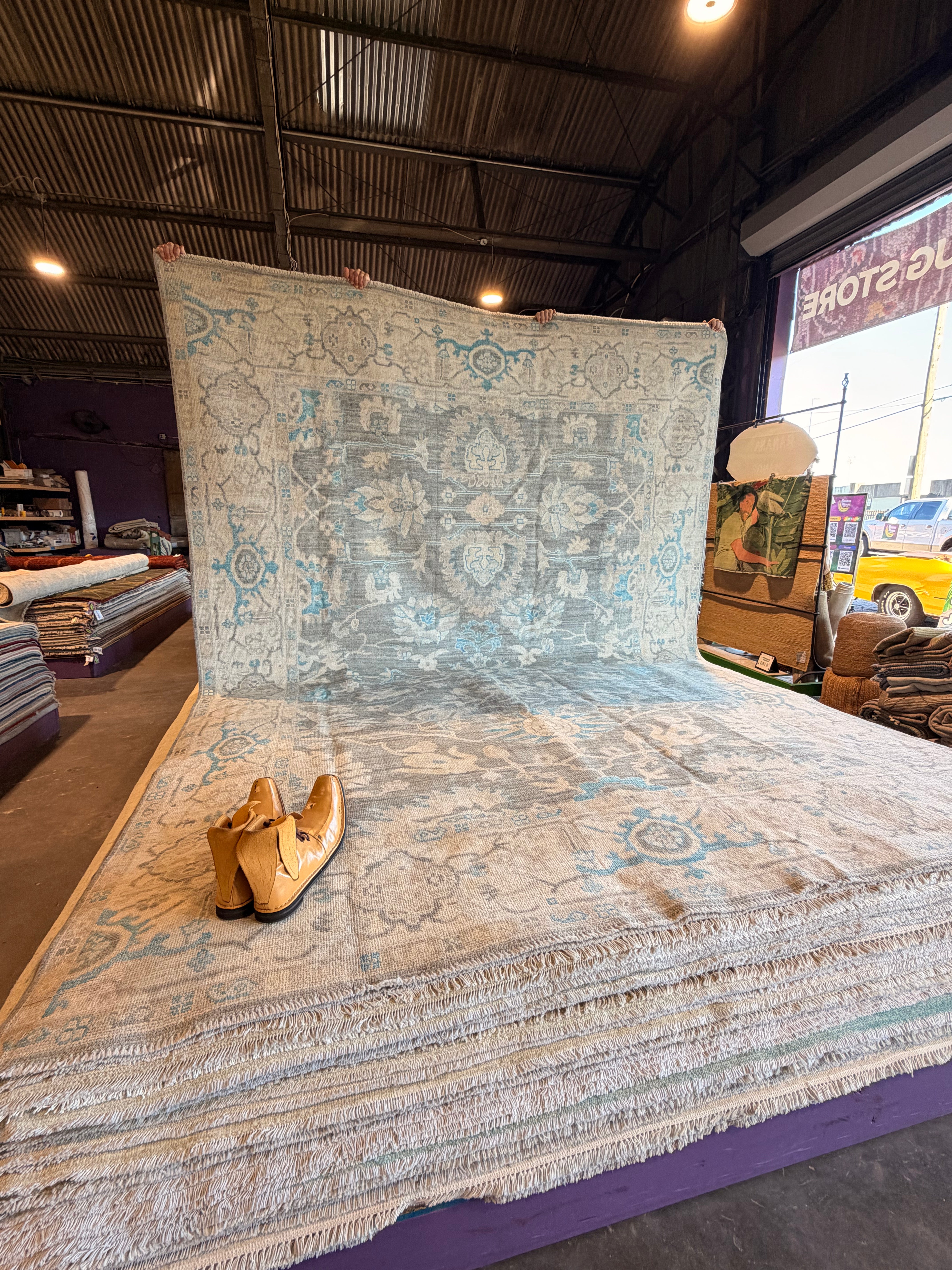 Amita Neuman 8.5x11.11 Cream and Grey  Whitewashed Hand-Knotted Oushak