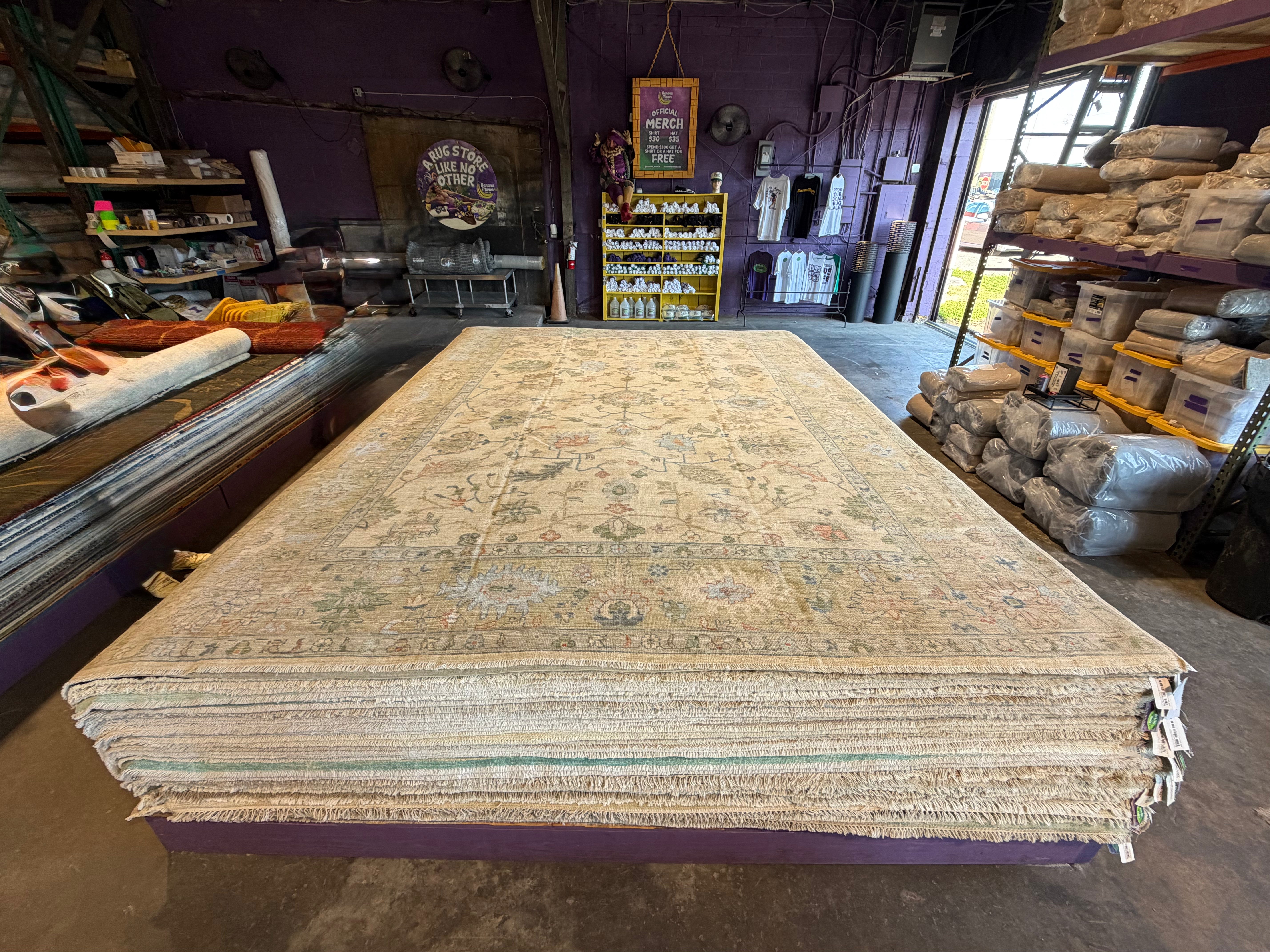 Bailey Taylor 9.8x13.8 Ivory and Green Whitewashed Hand-Knotted Oushak