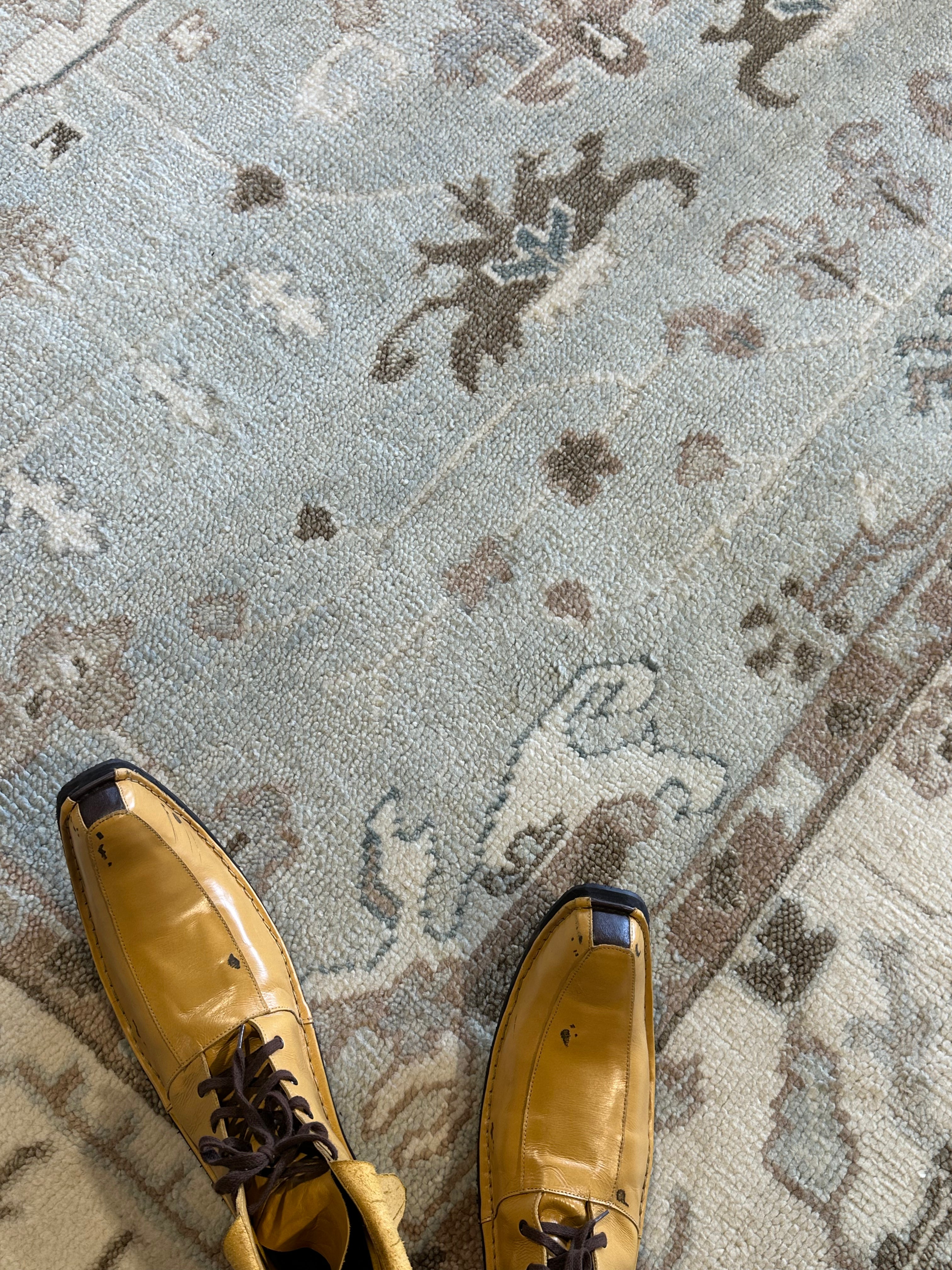 Claudia Cohen 9x12 Light Blue and Ivory Hand-Knotted Oushak Rug