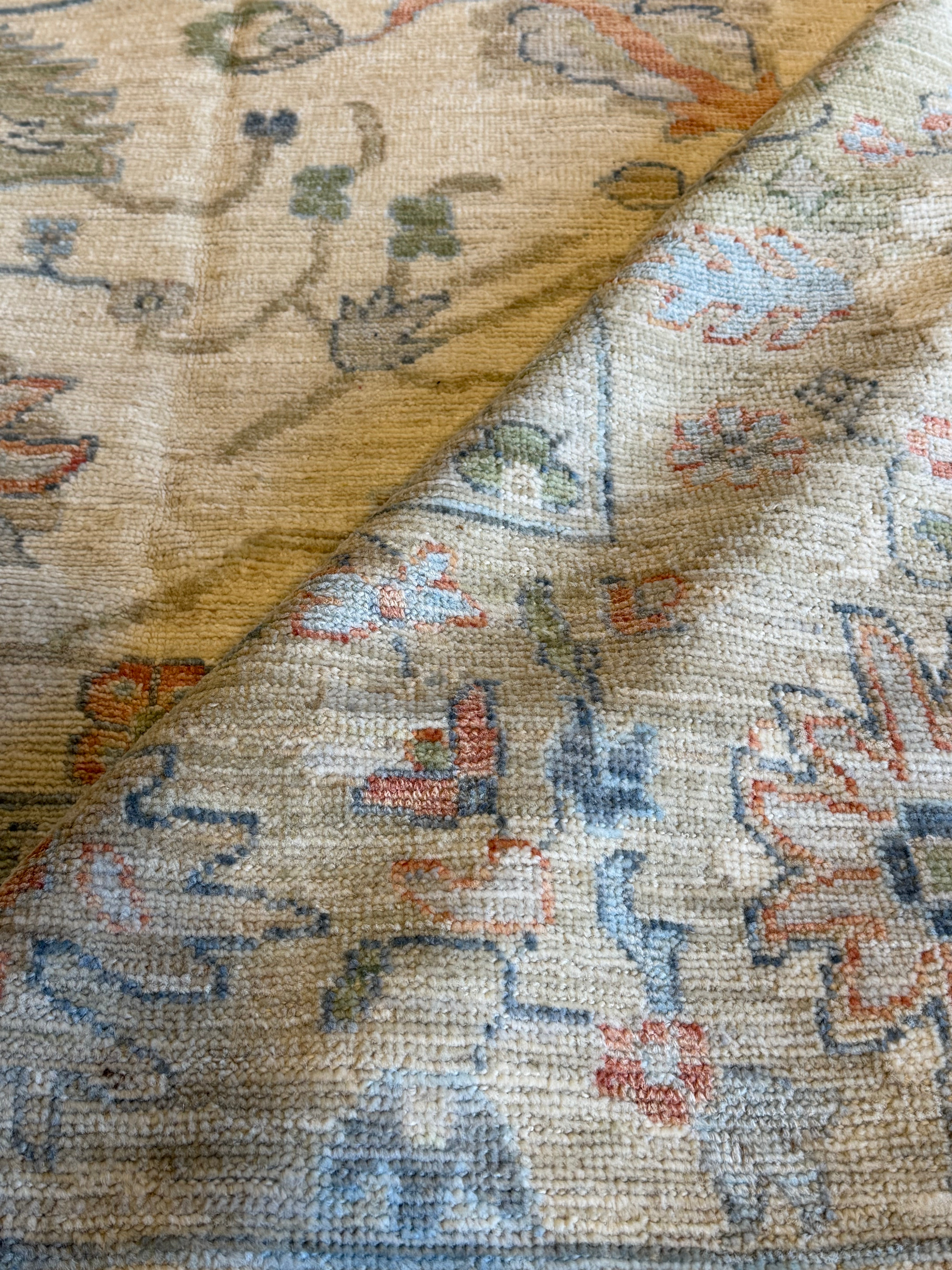 Bailey Taylor 9.8x13.8 Ivory and Green Whitewashed Hand-Knotted Oushak