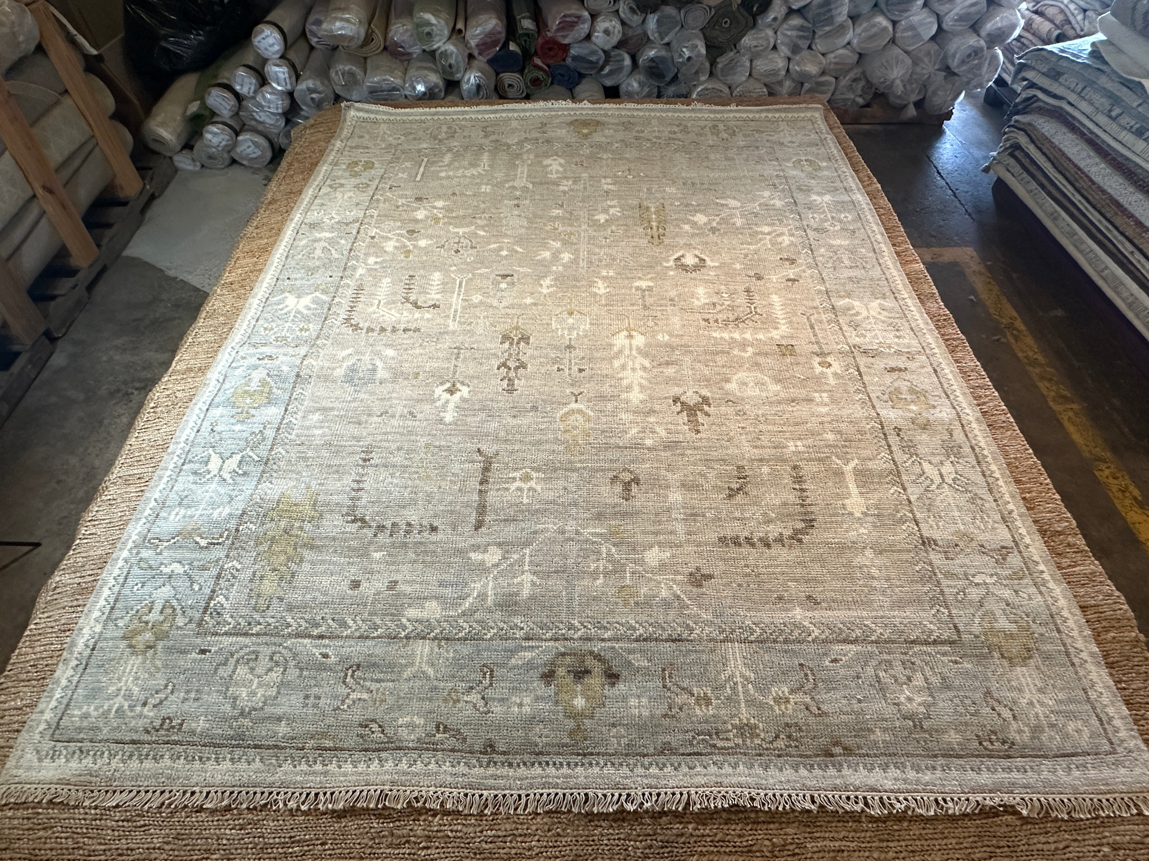 Robyn Menter 8x10 Grey and Tan Hand-Knotted Oushak Rug