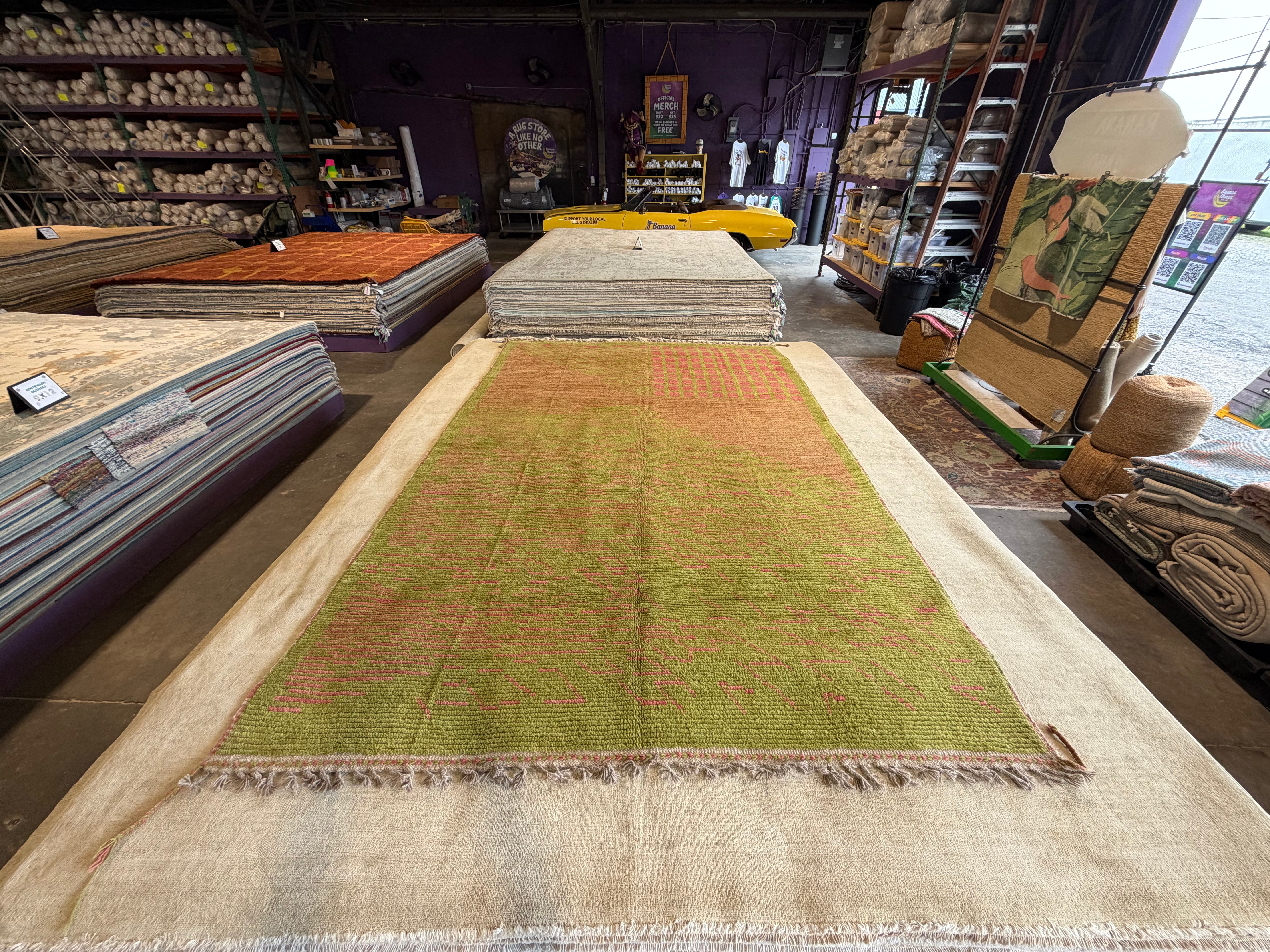 Paige DeSorbo 6.5x10.2 Pink and Green Hand-Knotted Afghani Moroccan Style Rug