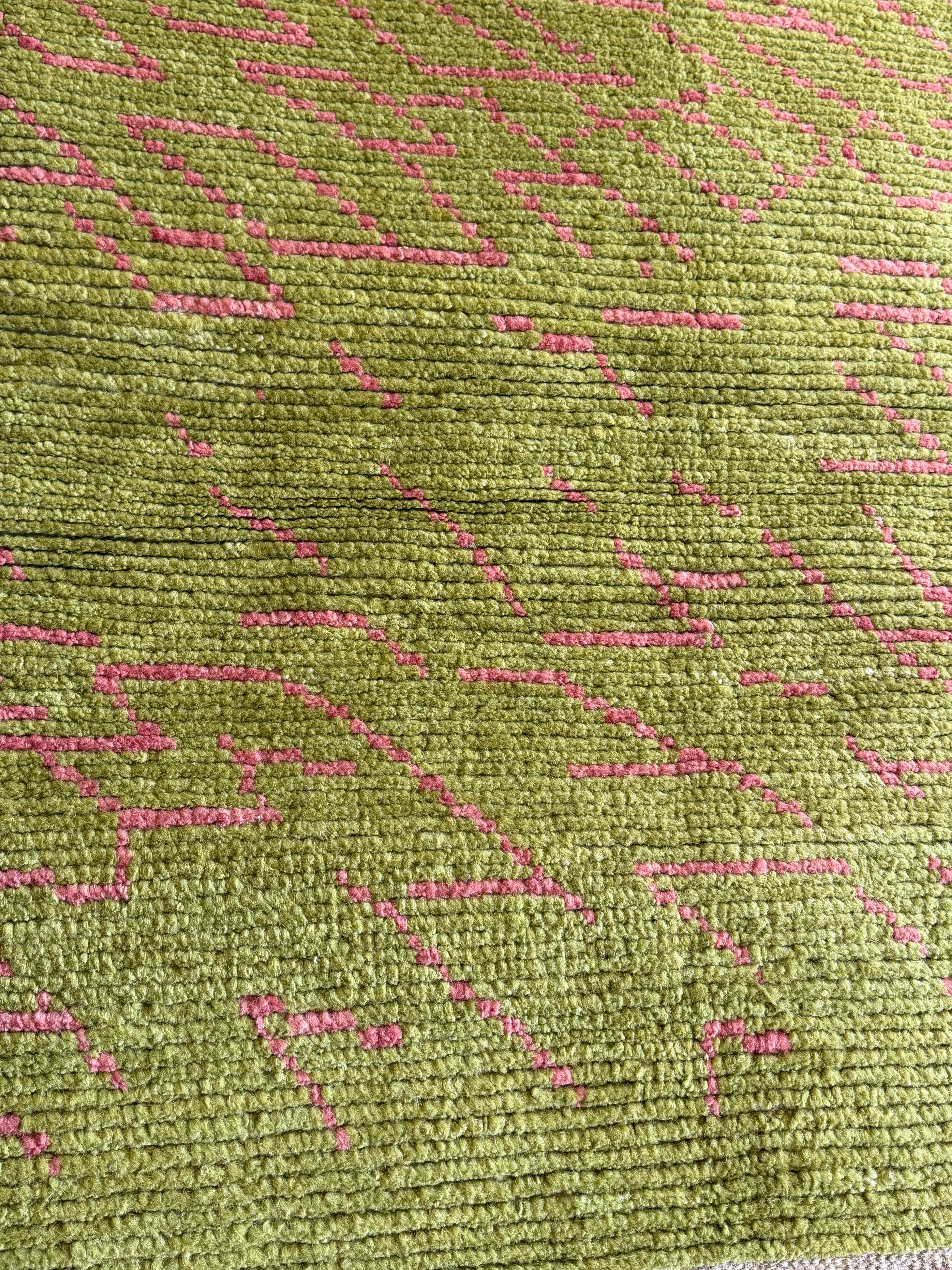 Paige DeSorbo 6.5x10.2 Pink and Green Hand-Knotted Afghani Moroccan Style Rug