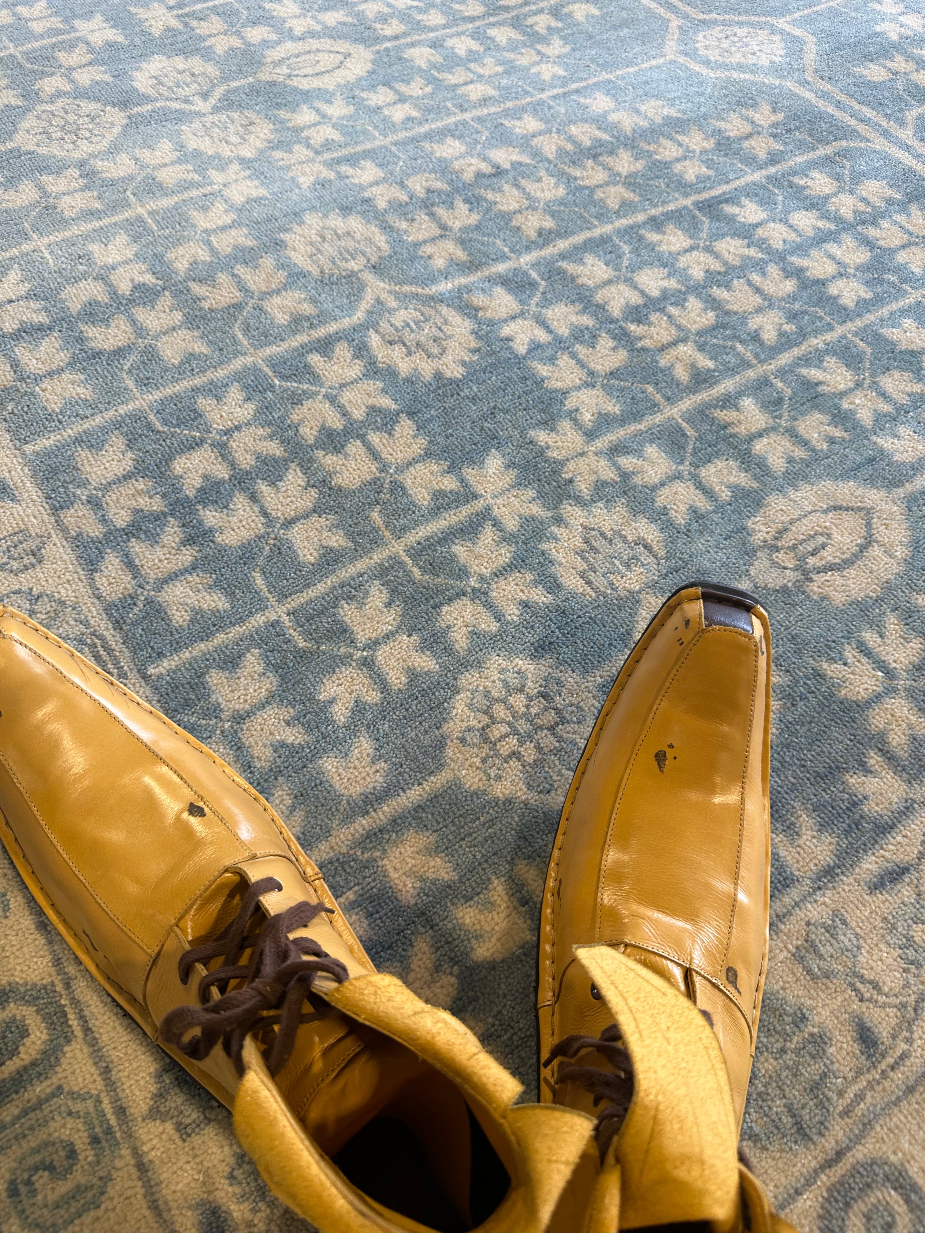 Marais  9x11.9 Blue and Tan Hand-Knotted Oushak Rug