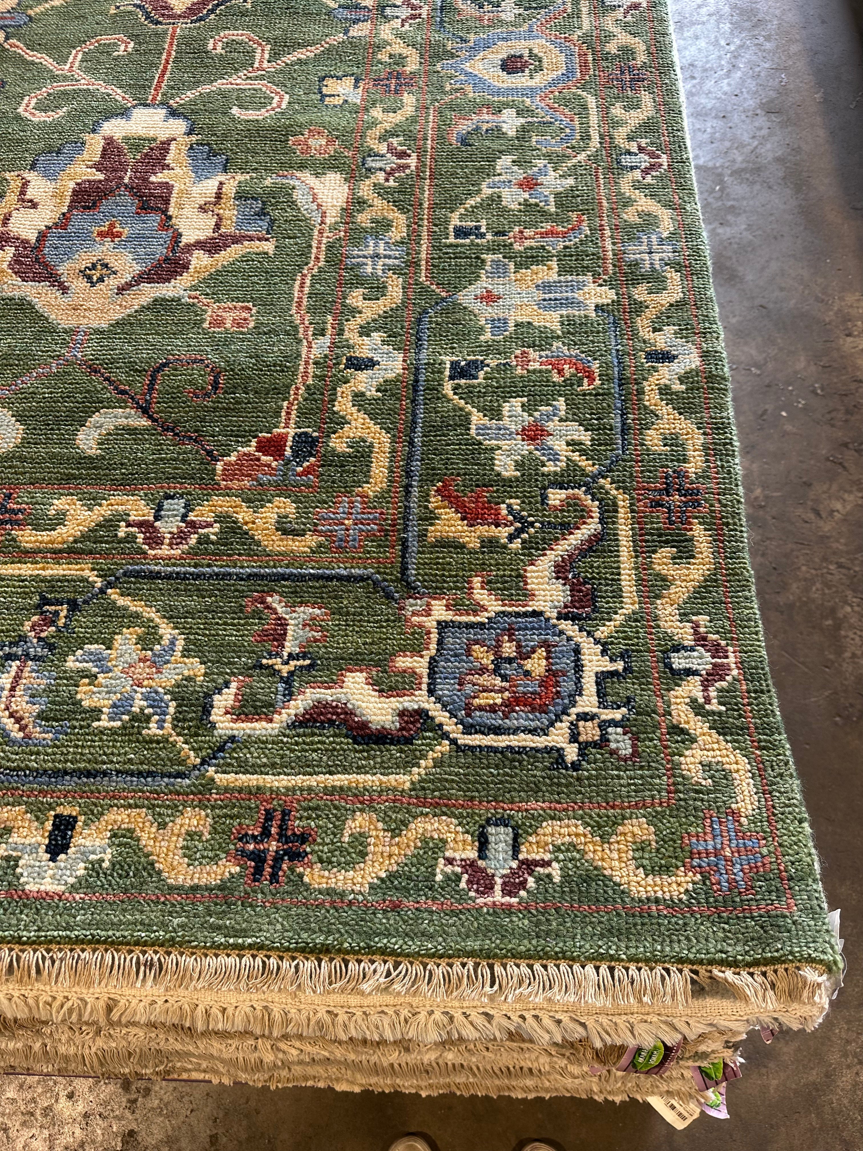 Suze 8x10 Green Hand-Knotted Oushak