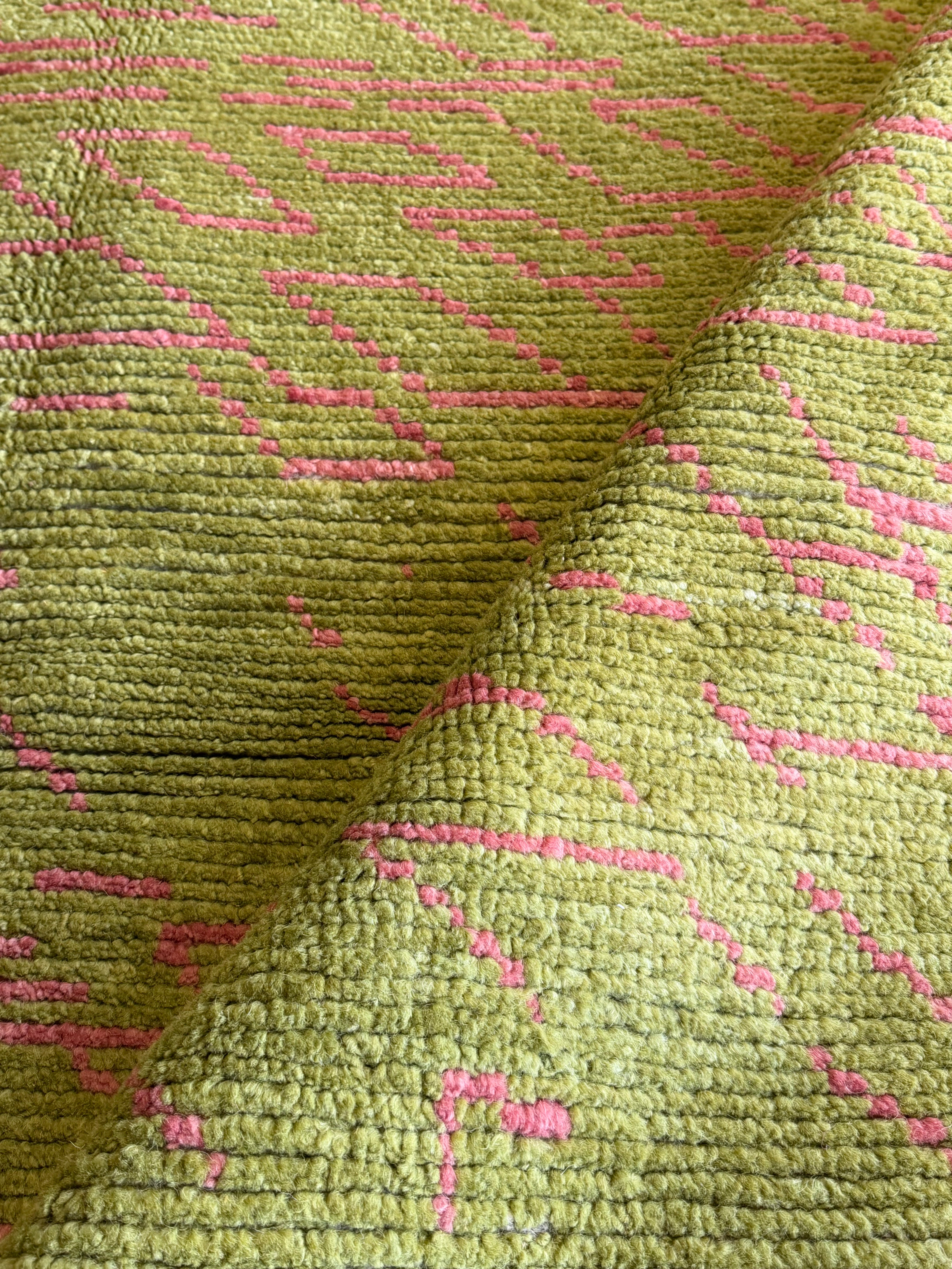 Paige DeSorbo 6.5x10.2 Pink and Green Hand-Knotted Afghani Moroccan Style Rug