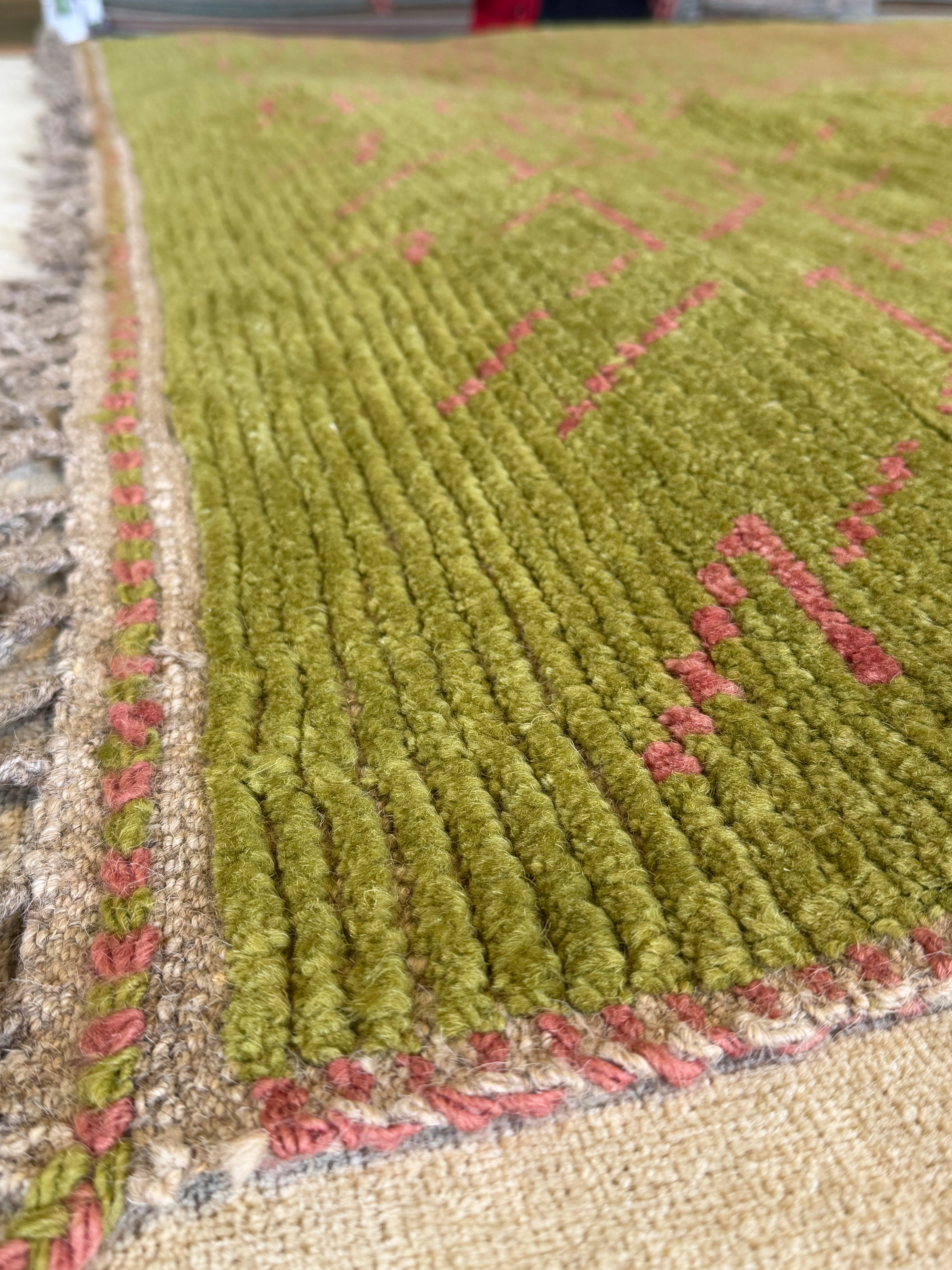 Paige DeSorbo 6.5x10.2 Pink and Green Hand-Knotted Afghani Moroccan Style Rug