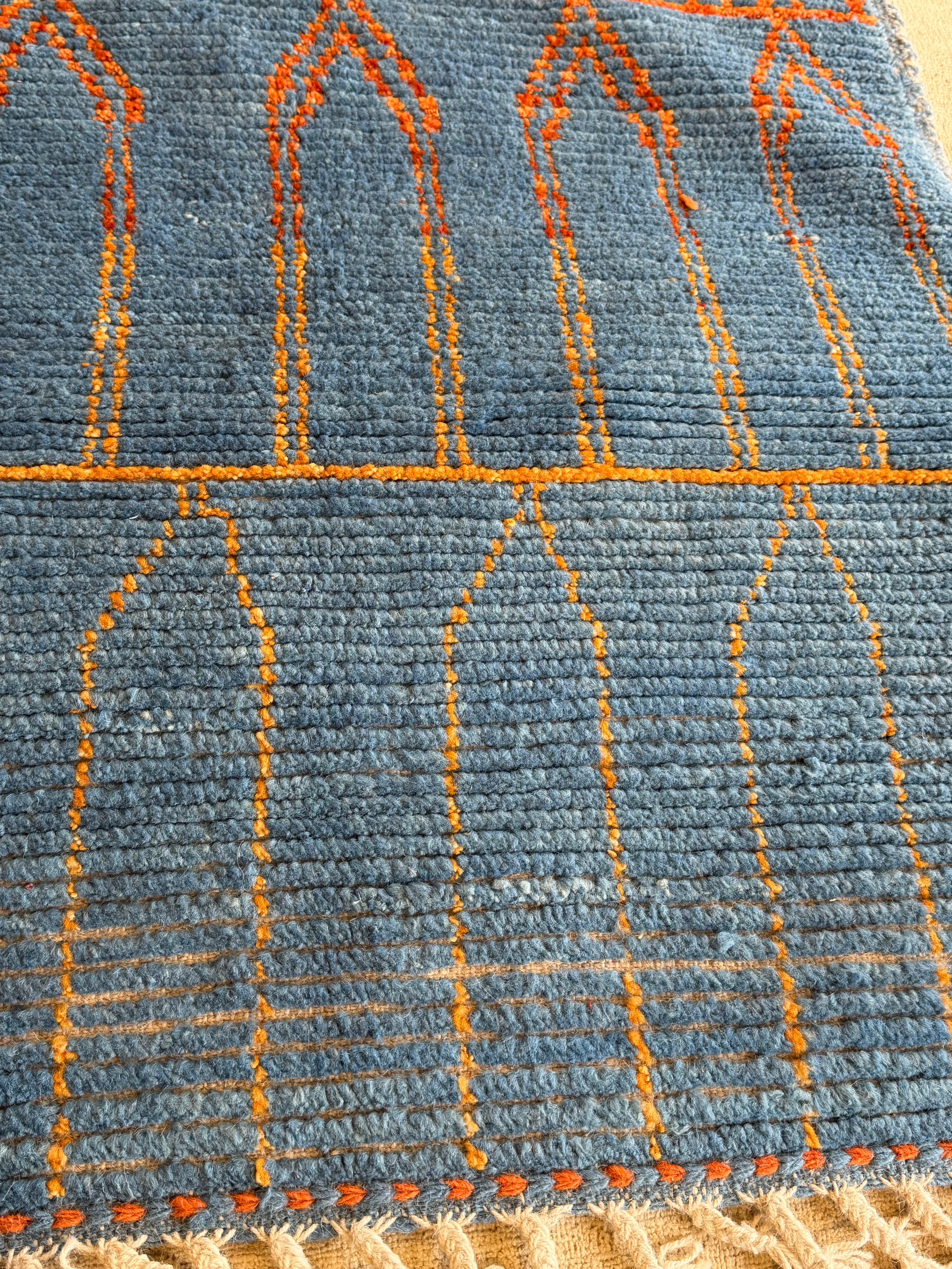 Danielle Olivera 6.2x10 Blue and Orange  Hand-Knotted Afghani Moroccan Style Rug