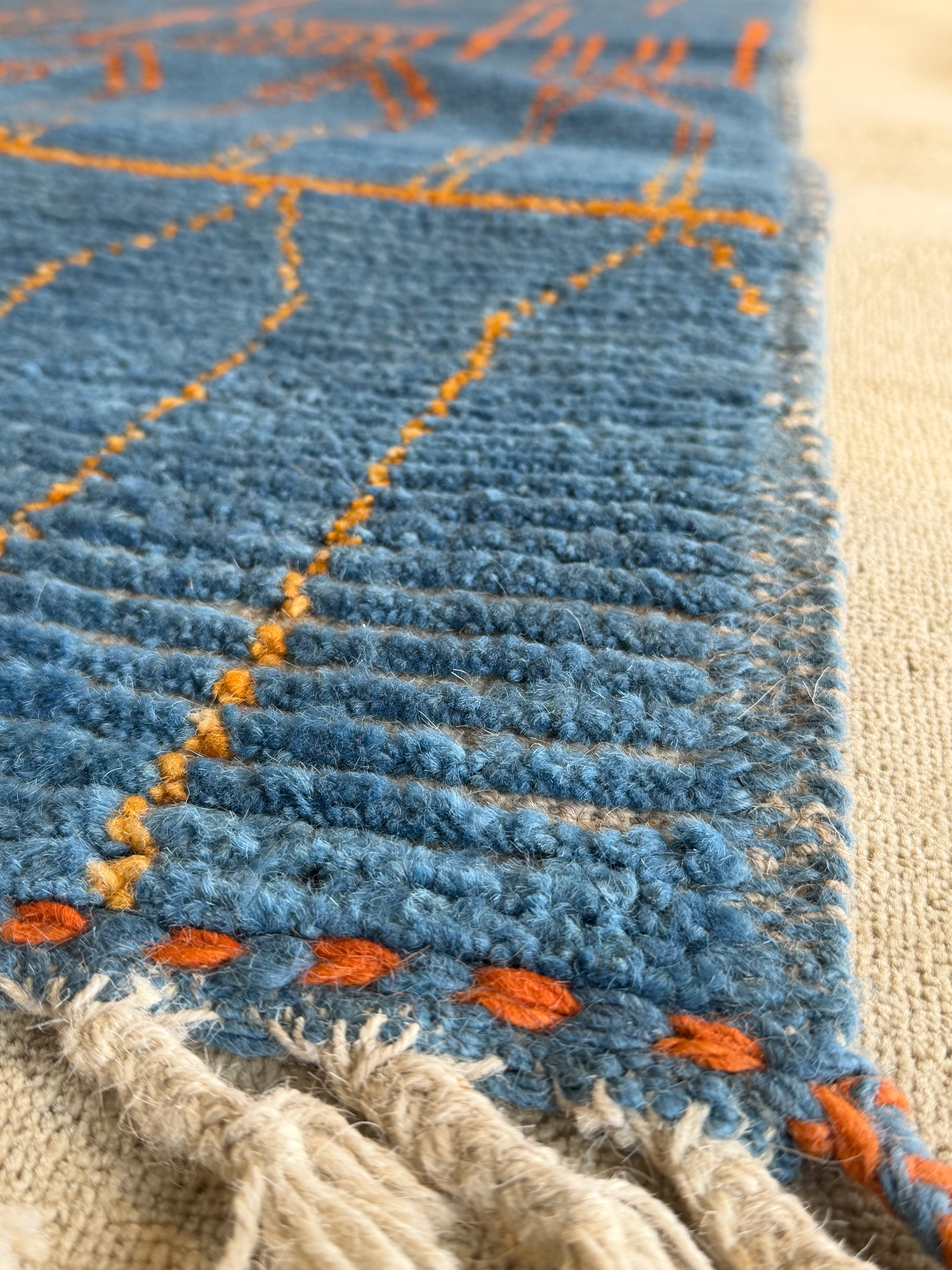 Danielle Olivera 6.2x10 Blue and Orange  Hand-Knotted Afghani Moroccan Style Rug
