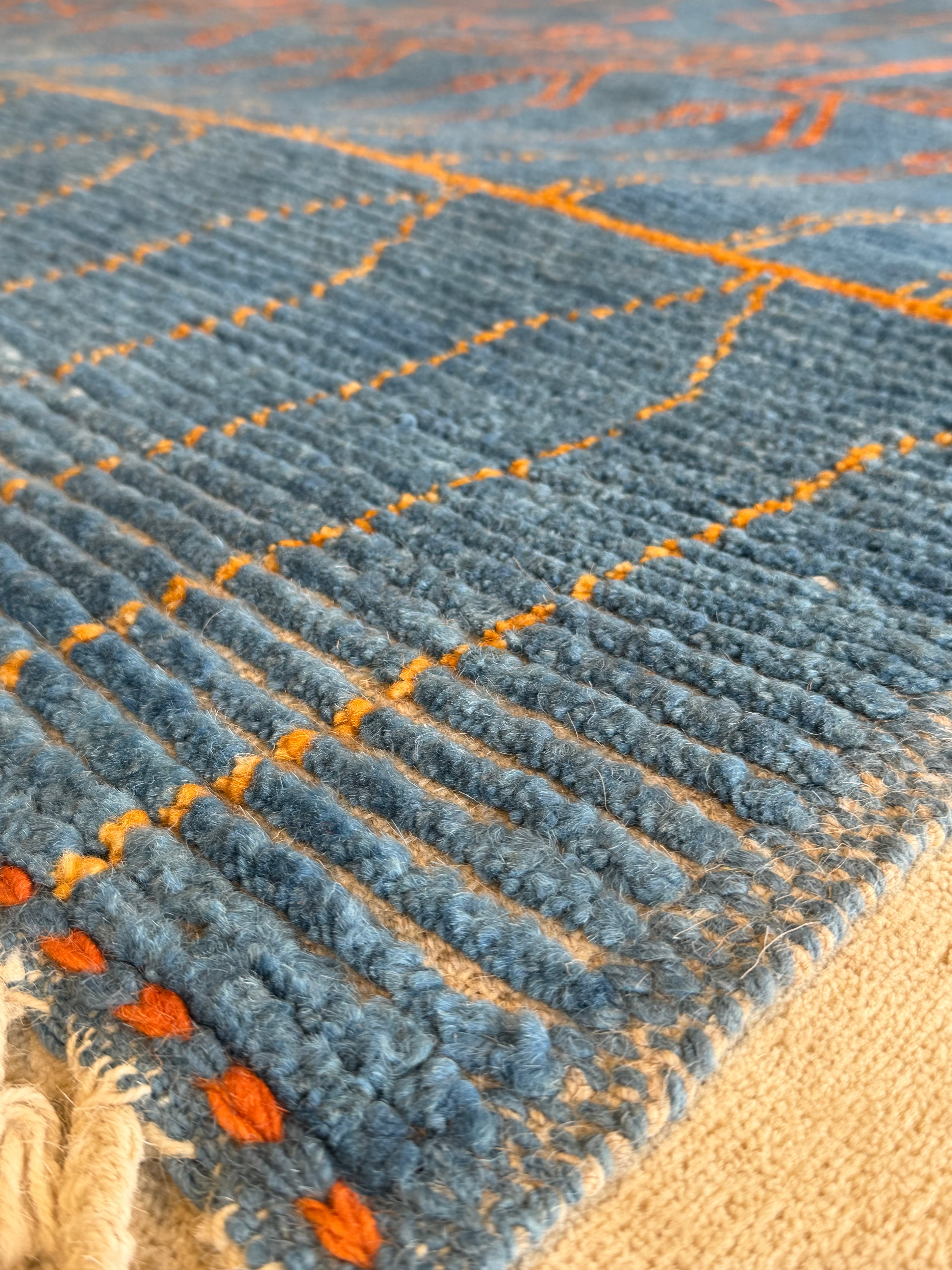 Danielle Olivera 6.2x10 Blue and Orange  Hand-Knotted Afghani Moroccan Style Rug