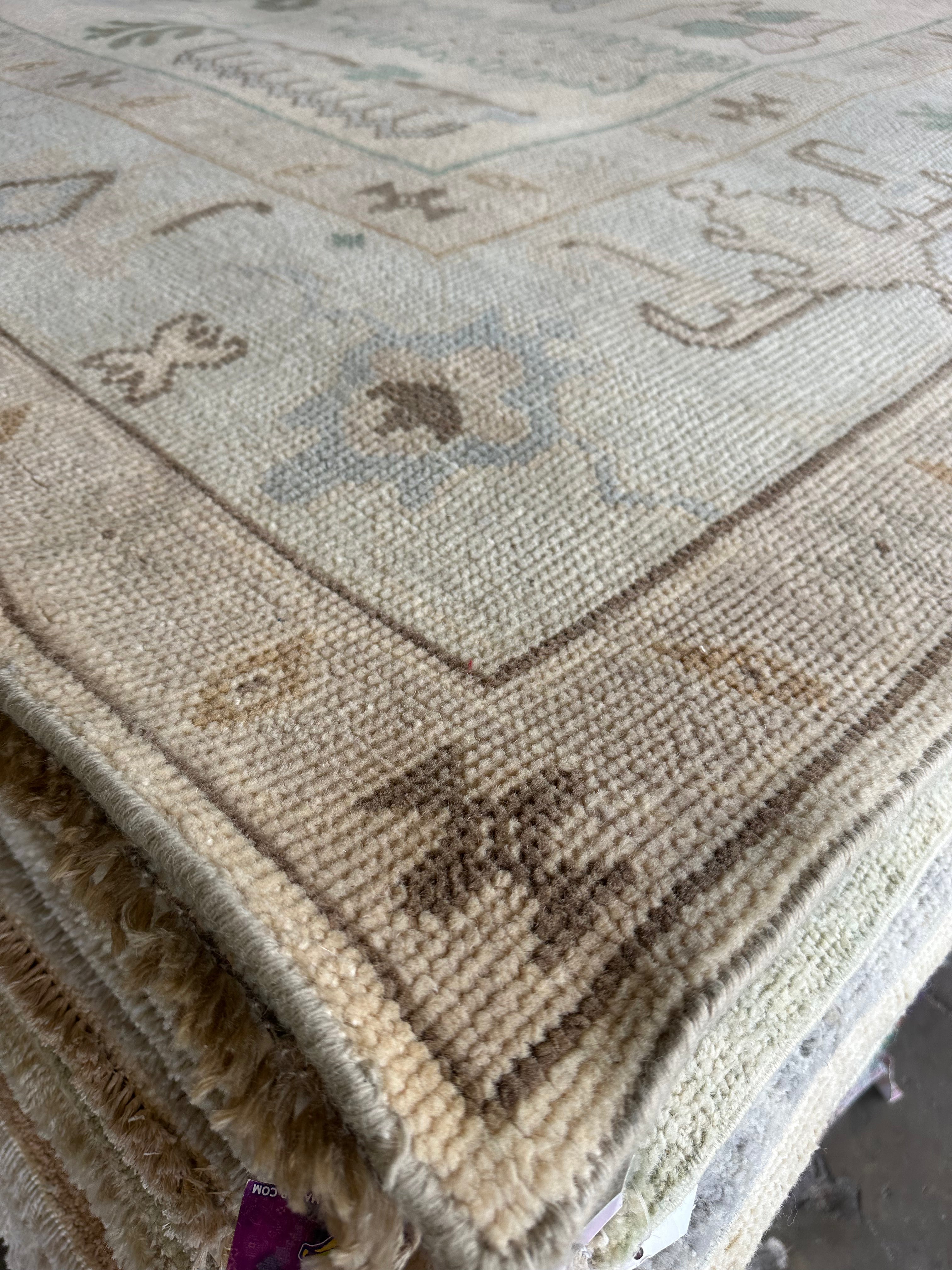 Isabella Moll 9x12 Beige Hand-Knotted Oushak Rug