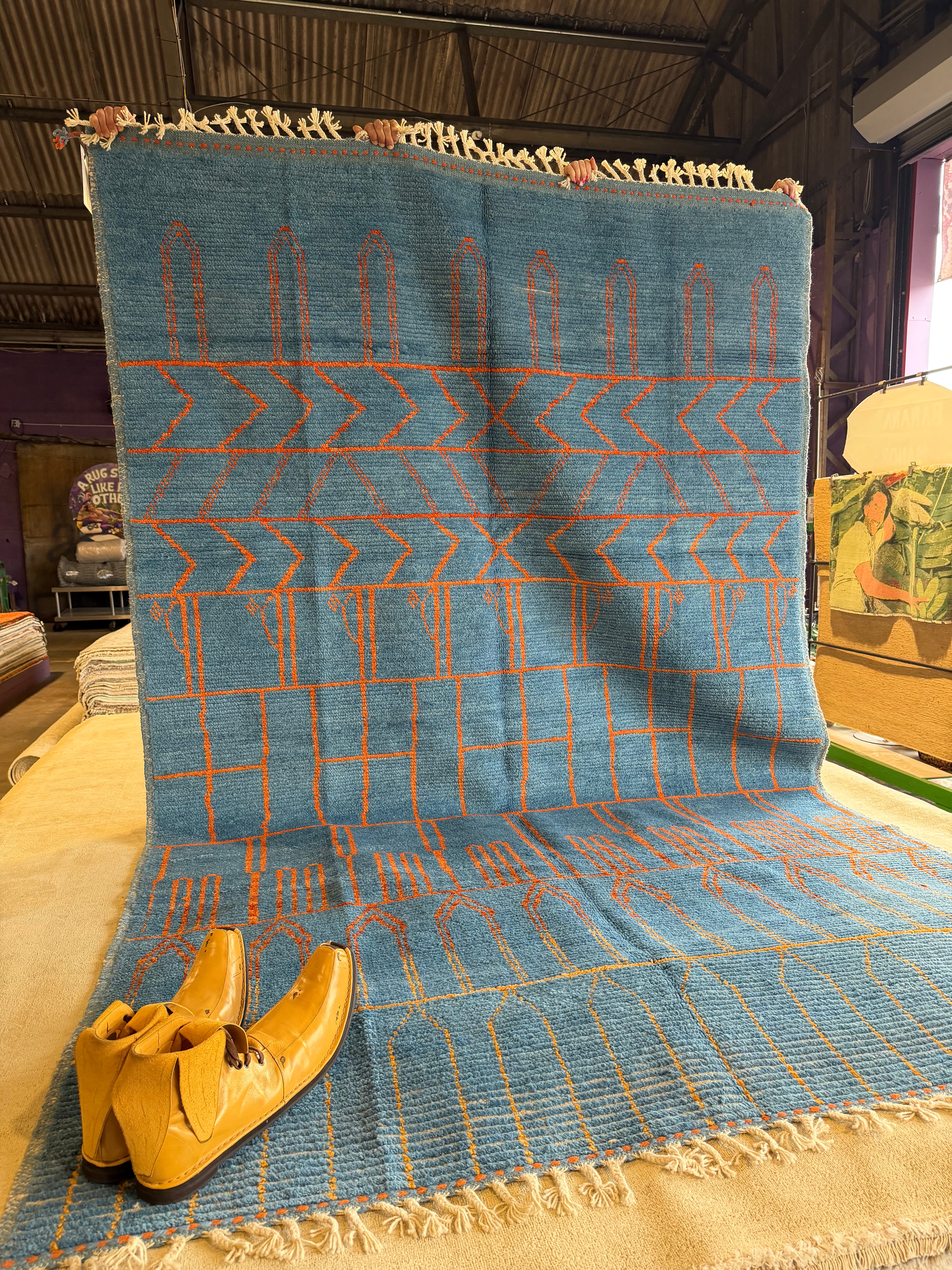 Danielle Olivera 6.2x10 Blue and Orange  Hand-Knotted Afghani Moroccan Style Rug