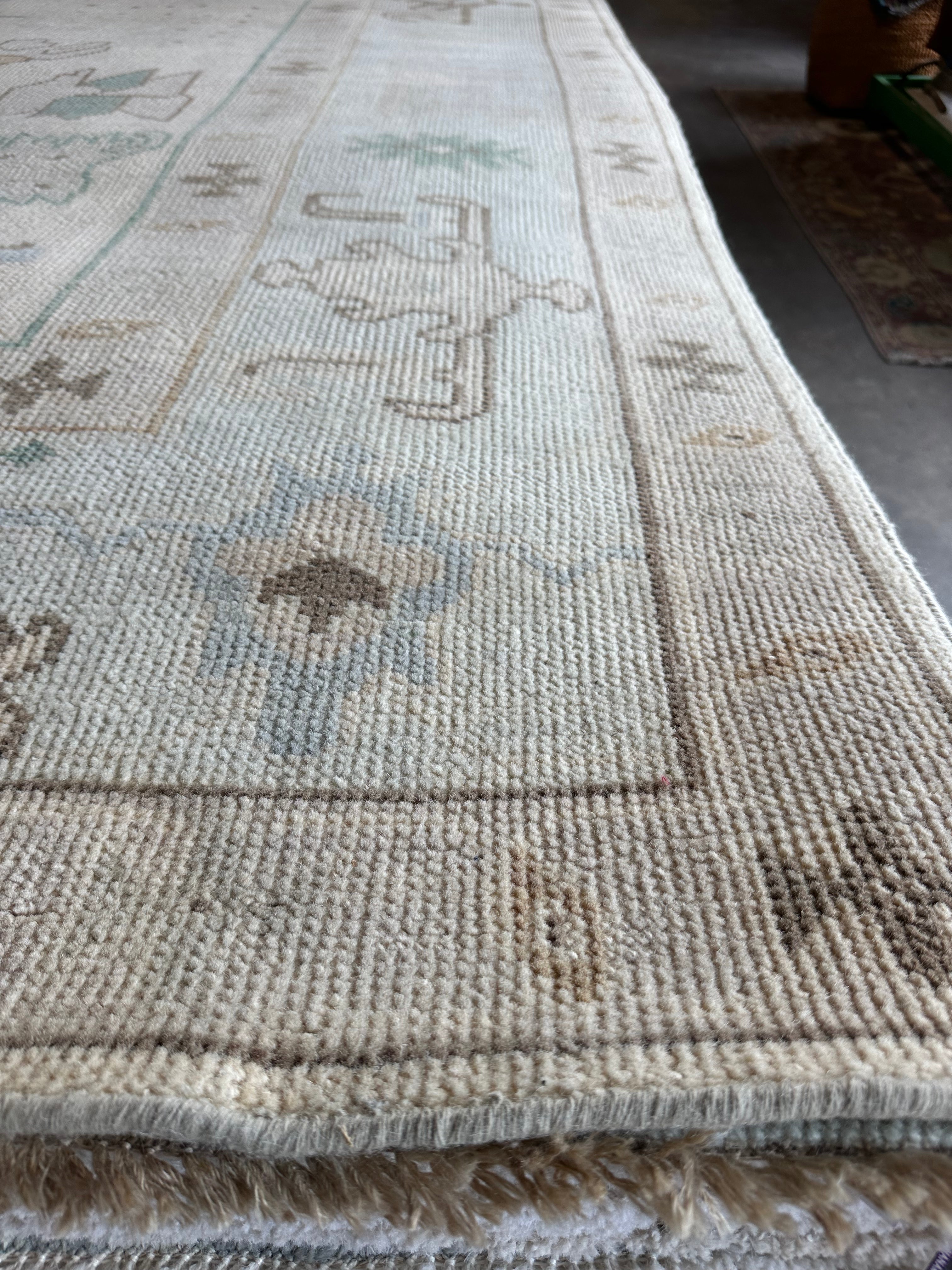 Isabella Moll 9x12 Beige Hand-Knotted Oushak Rug