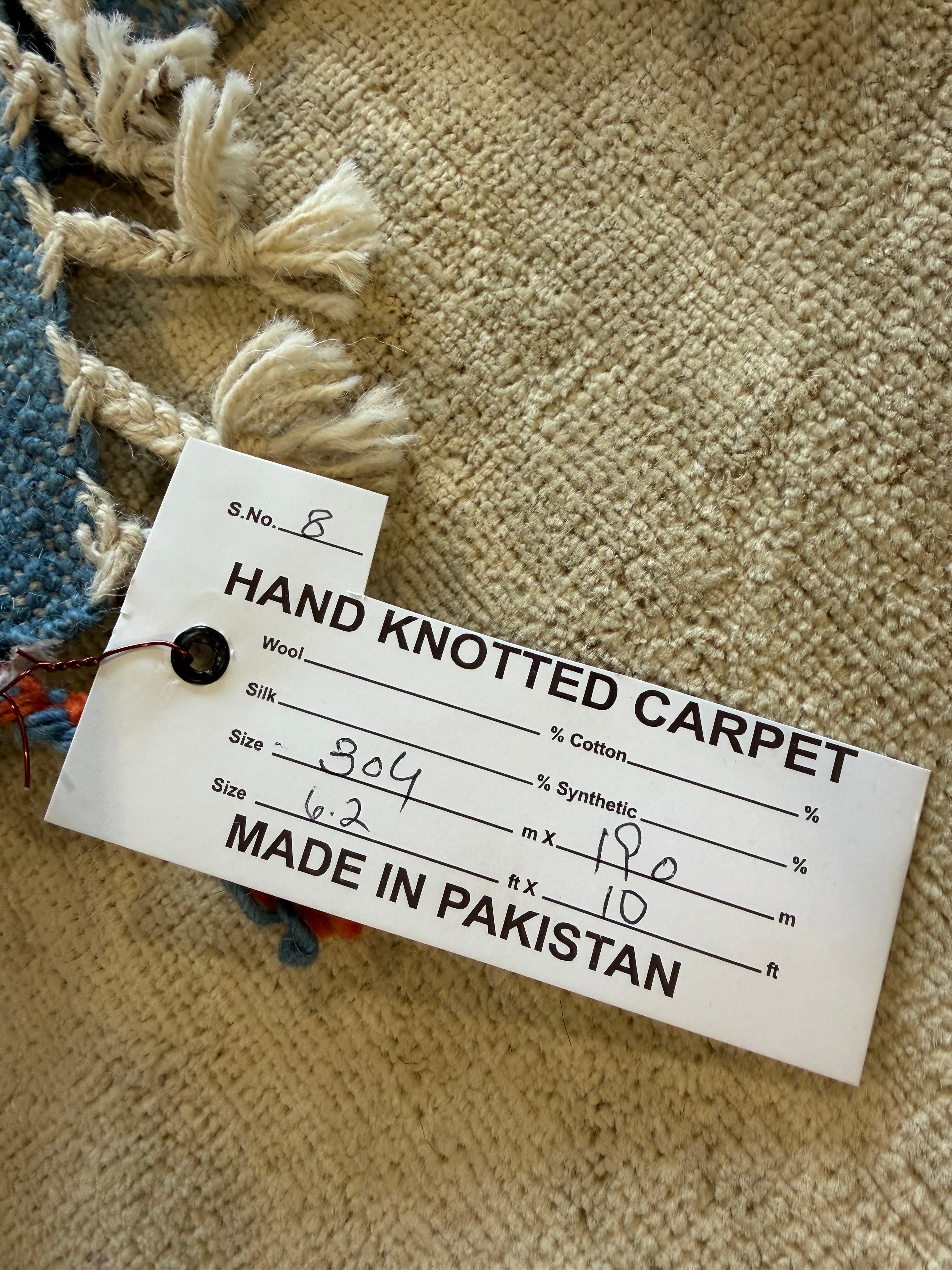 Danielle Olivera 6.2x10 Blue and Orange  Hand-Knotted Afghani Moroccan Style Rug