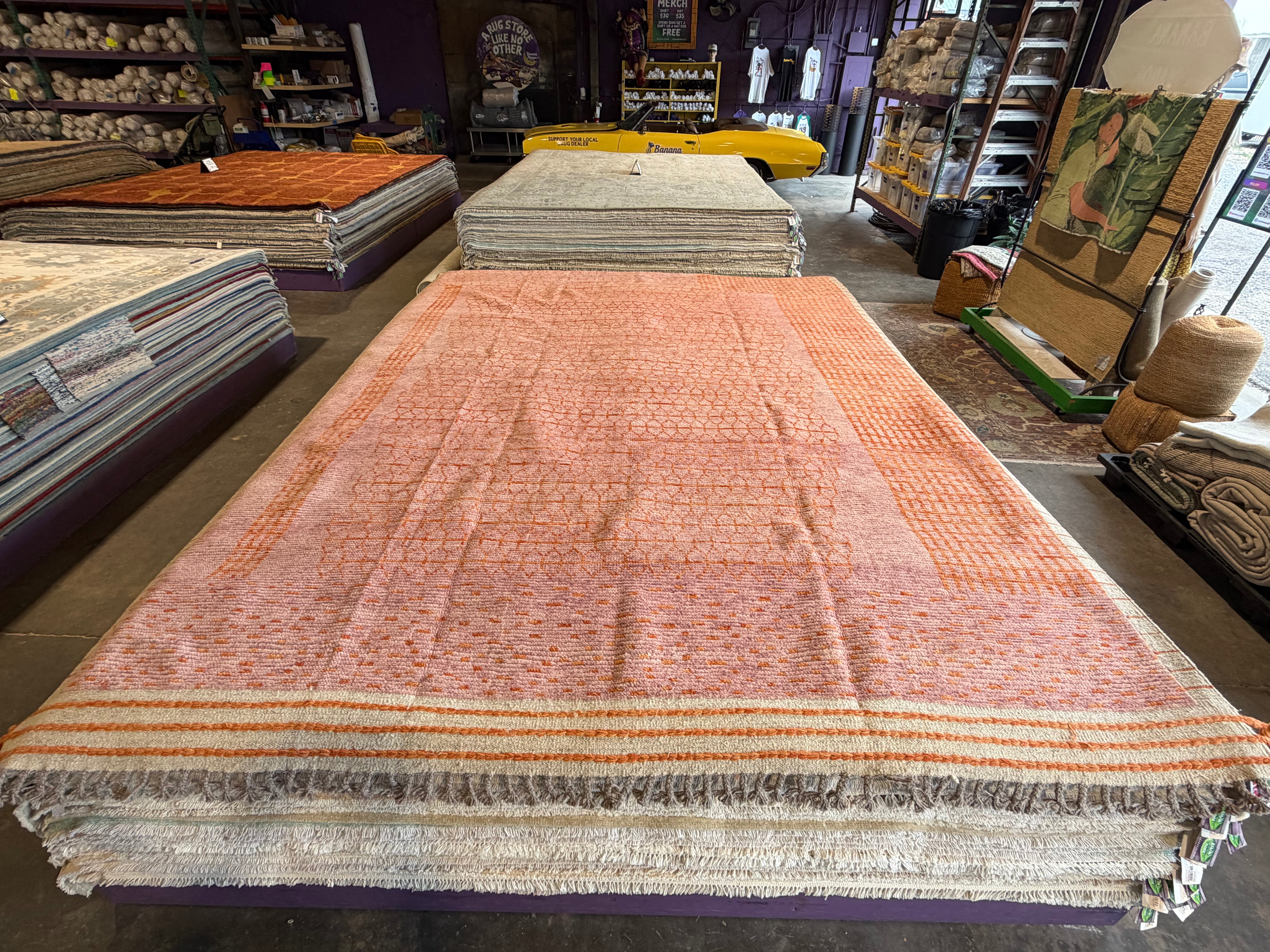 Amanda Batula 9x12.3 Pink and Orange Hand-Knotted Afghani Moroccan Style Rug