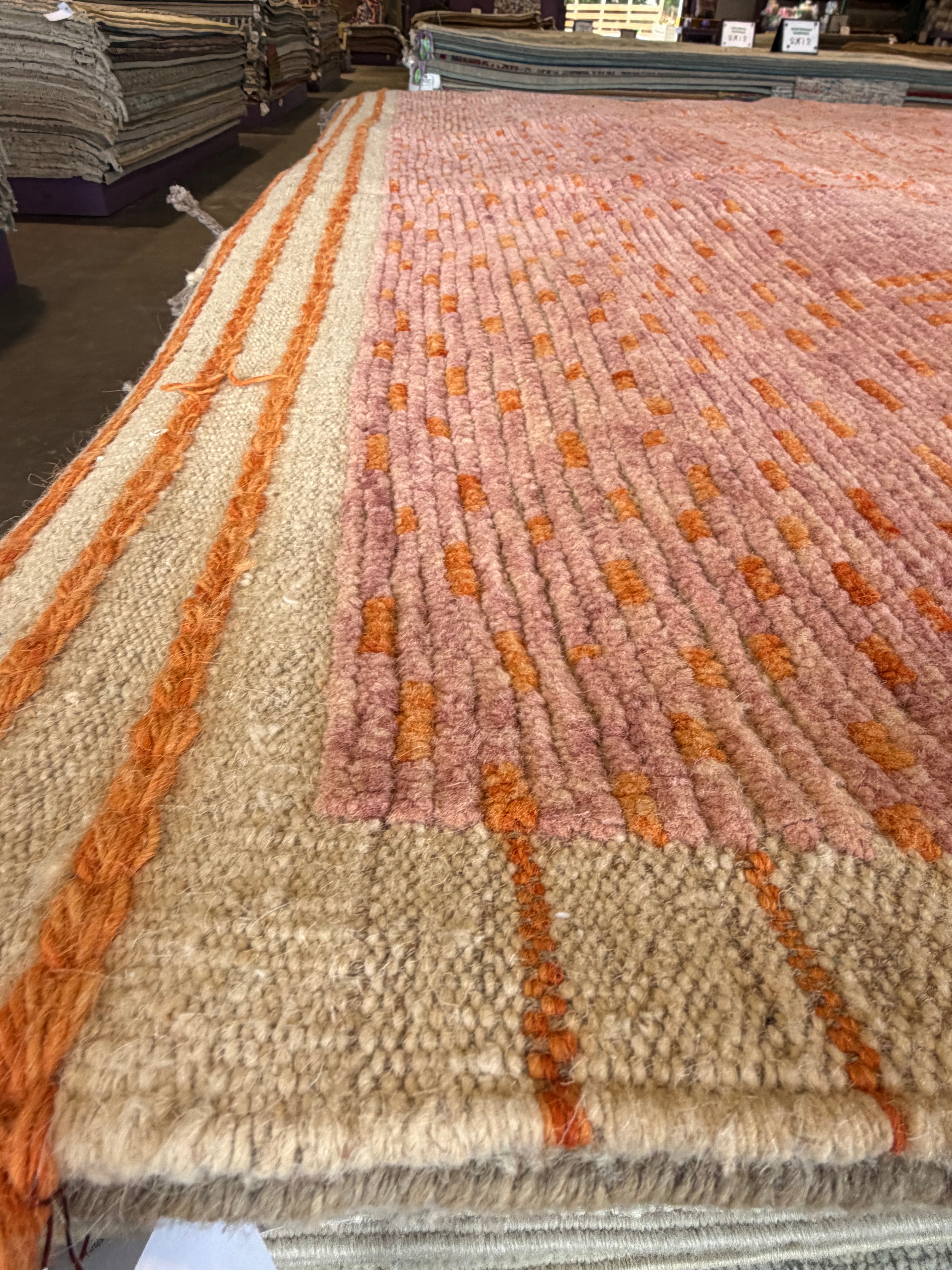 Amanda Batula 9x12.3 Pink and Orange Hand-Knotted Afghani Moroccan Style Rug