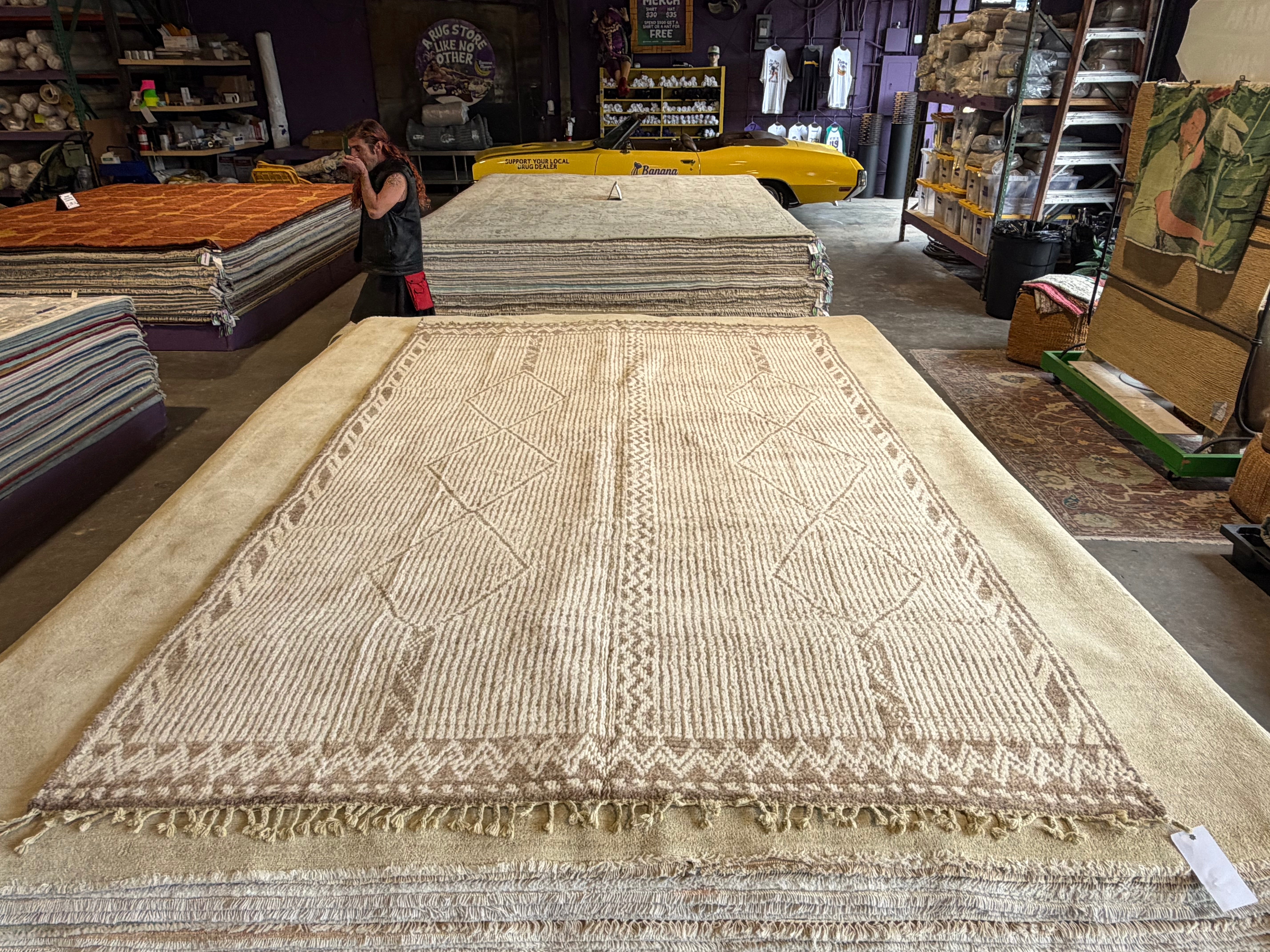 Cristina Gibson 6.5x10.3 Cream and Brown Hand-Knotted Afghani Moroccan Style Rug