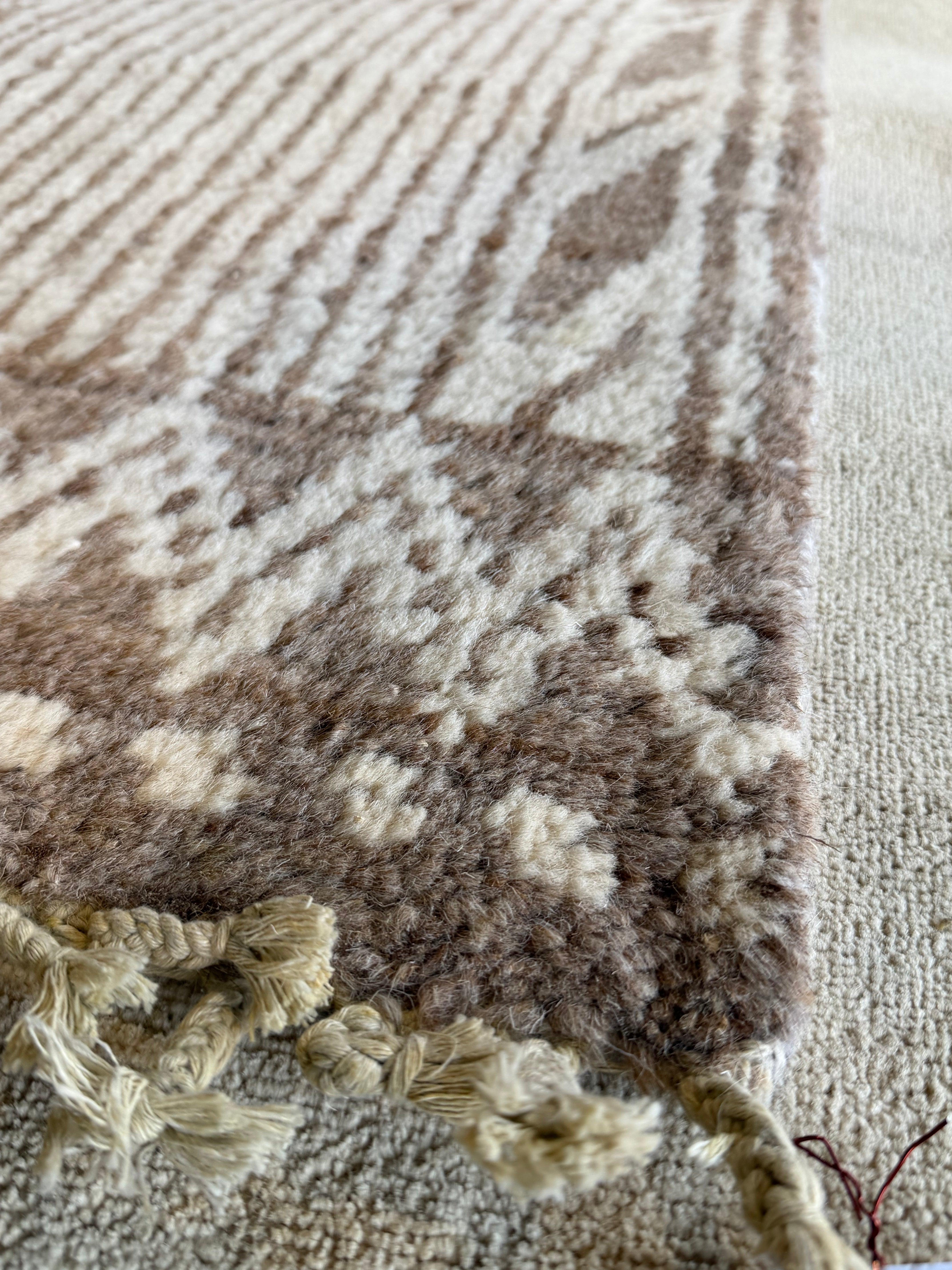 Cristina Gibson 6.5x10.3 Cream and Brown Hand-Knotted Afghani Moroccan Style Rug