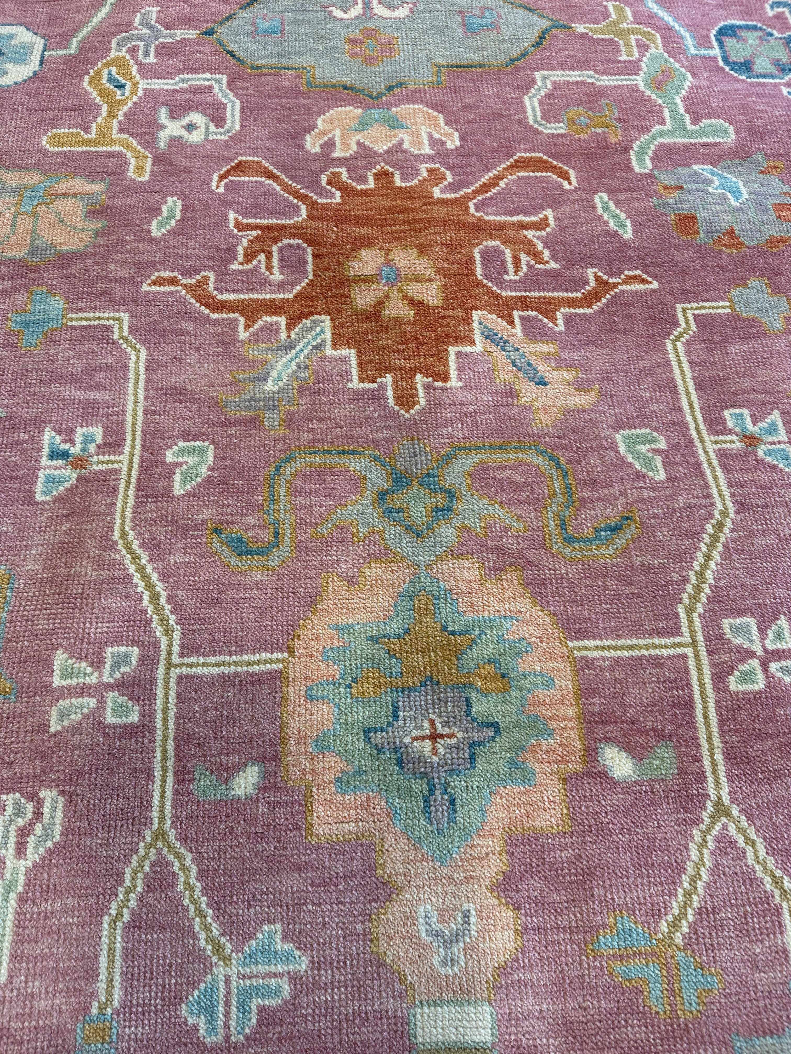Dakota Fanning 9x12 Pink Hand-Knotted Oushak Rug