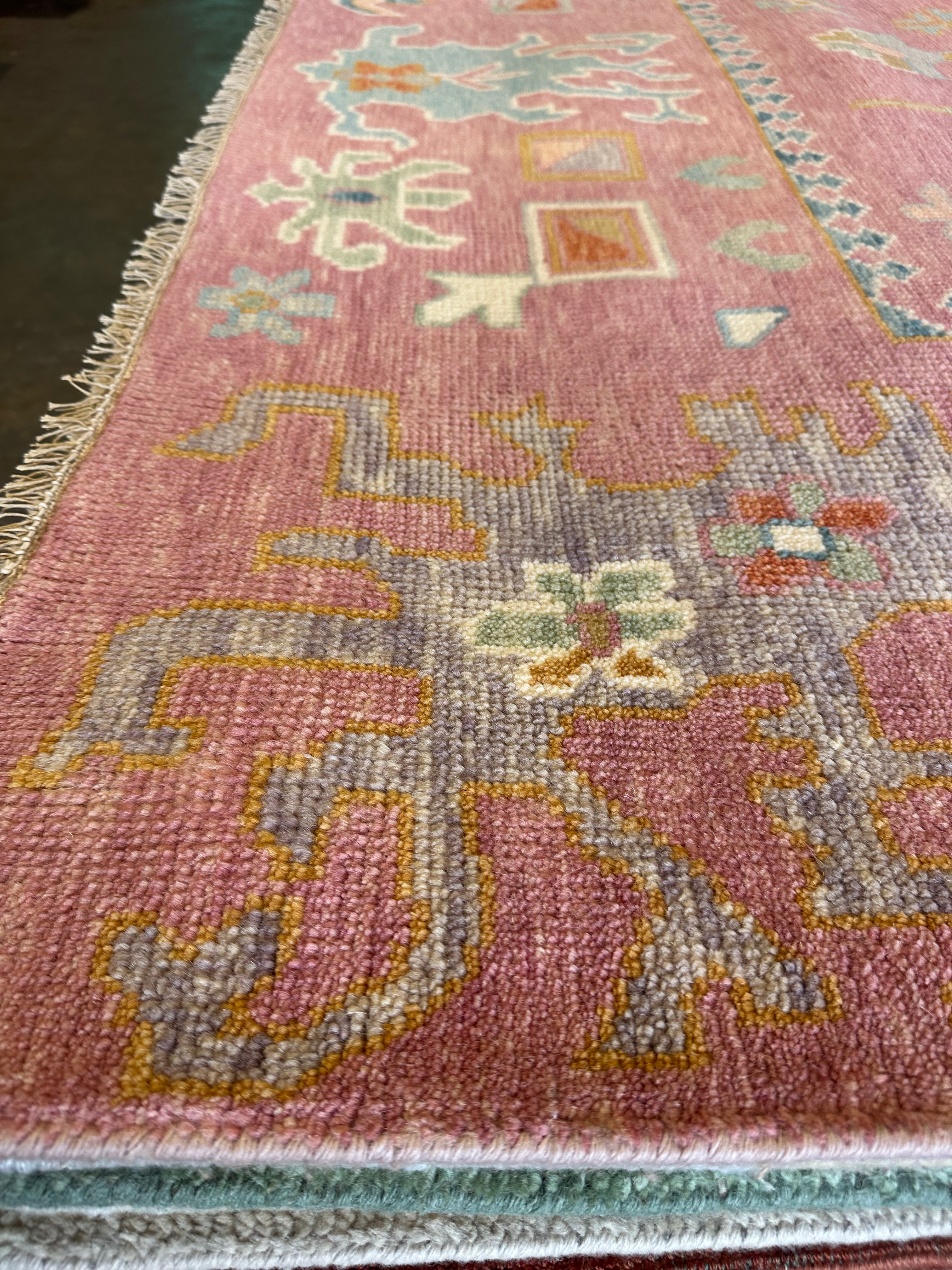 Dakota Fanning 9x12 Pink Hand-Knotted Oushak Rug