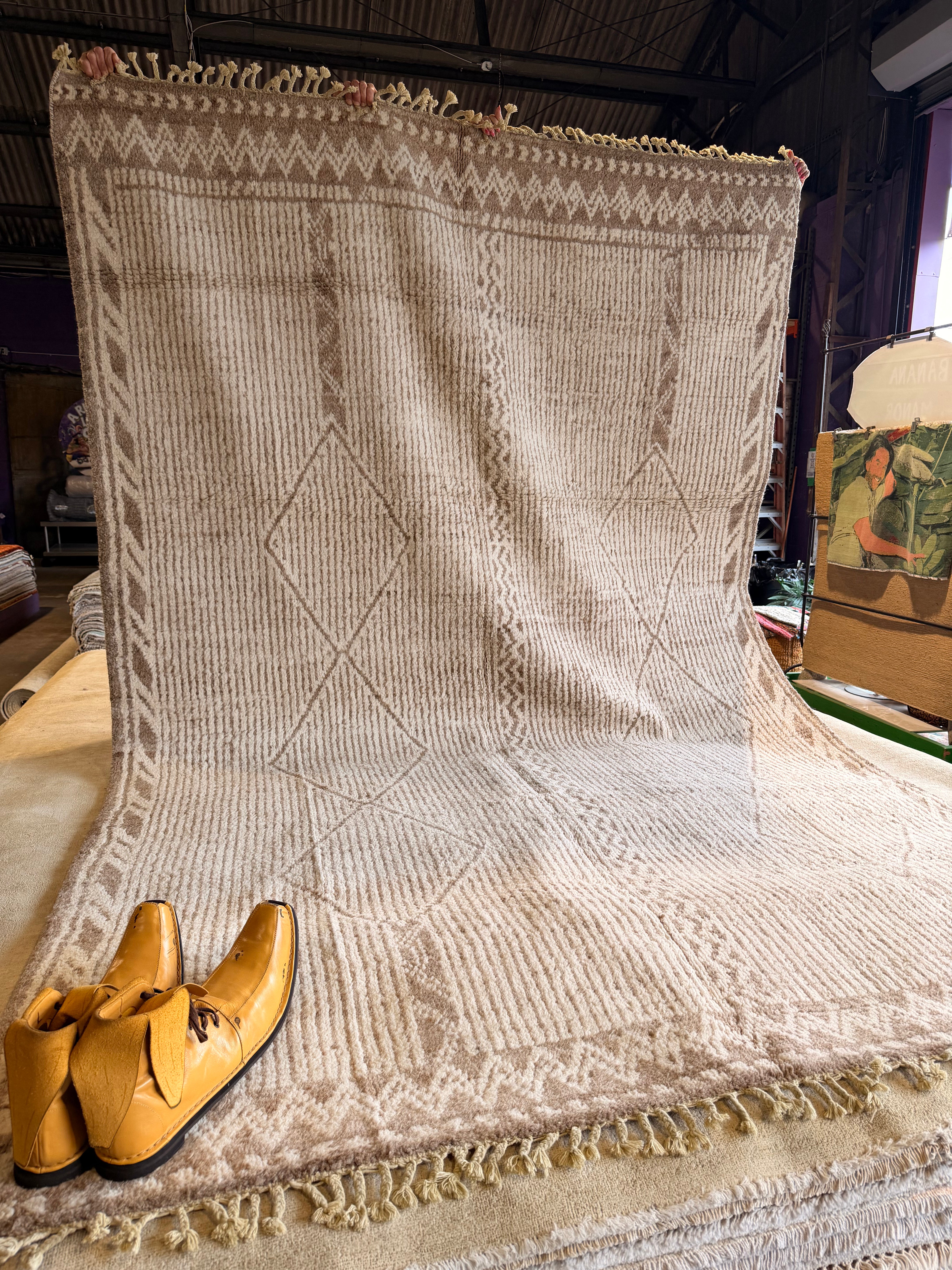 Cristina Gibson 6.5x10.3 Cream and Brown Hand-Knotted Afghani Moroccan Style Rug