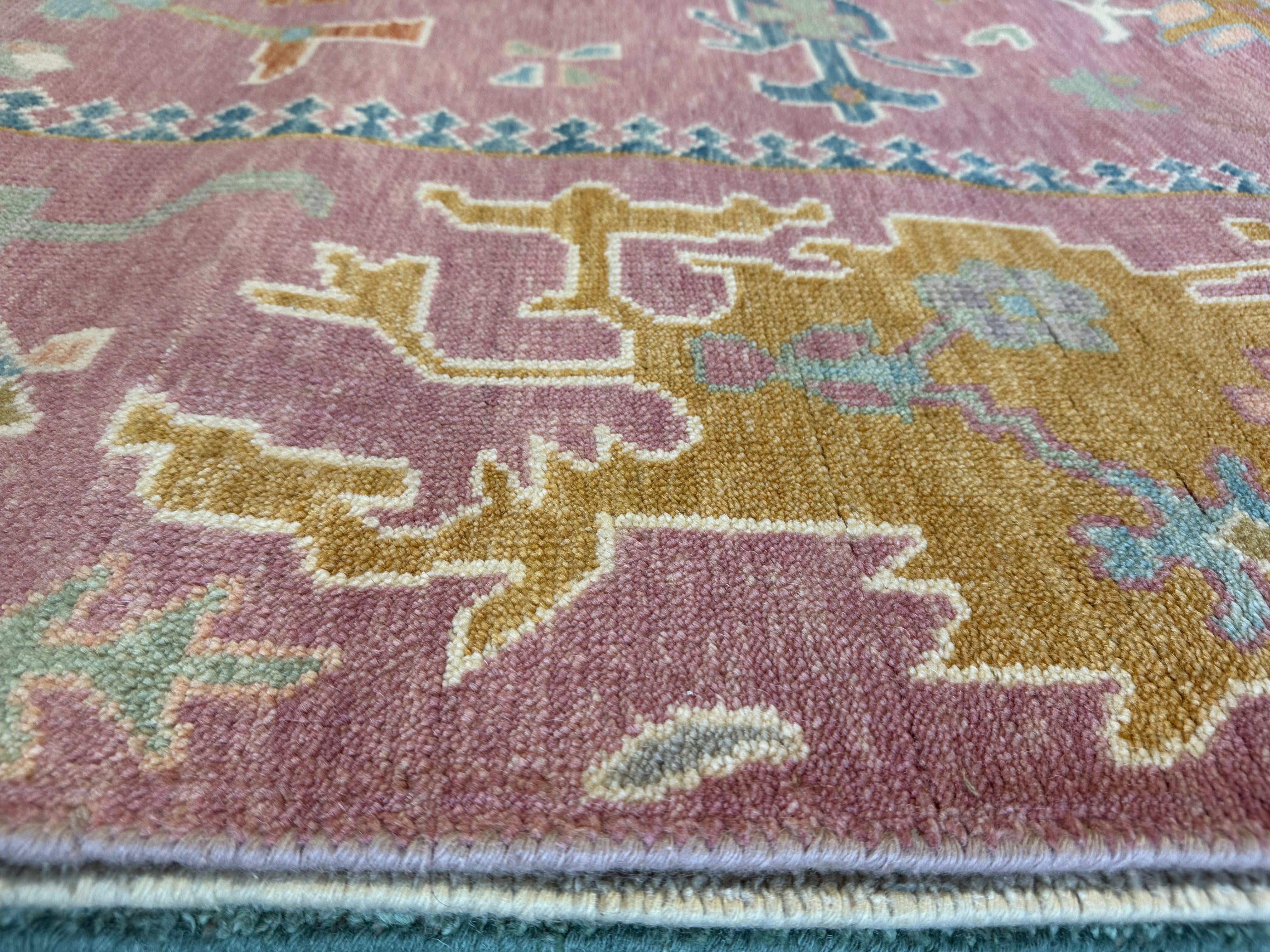 Dakota Fanning 9x12 Pink Hand-Knotted Oushak Rug