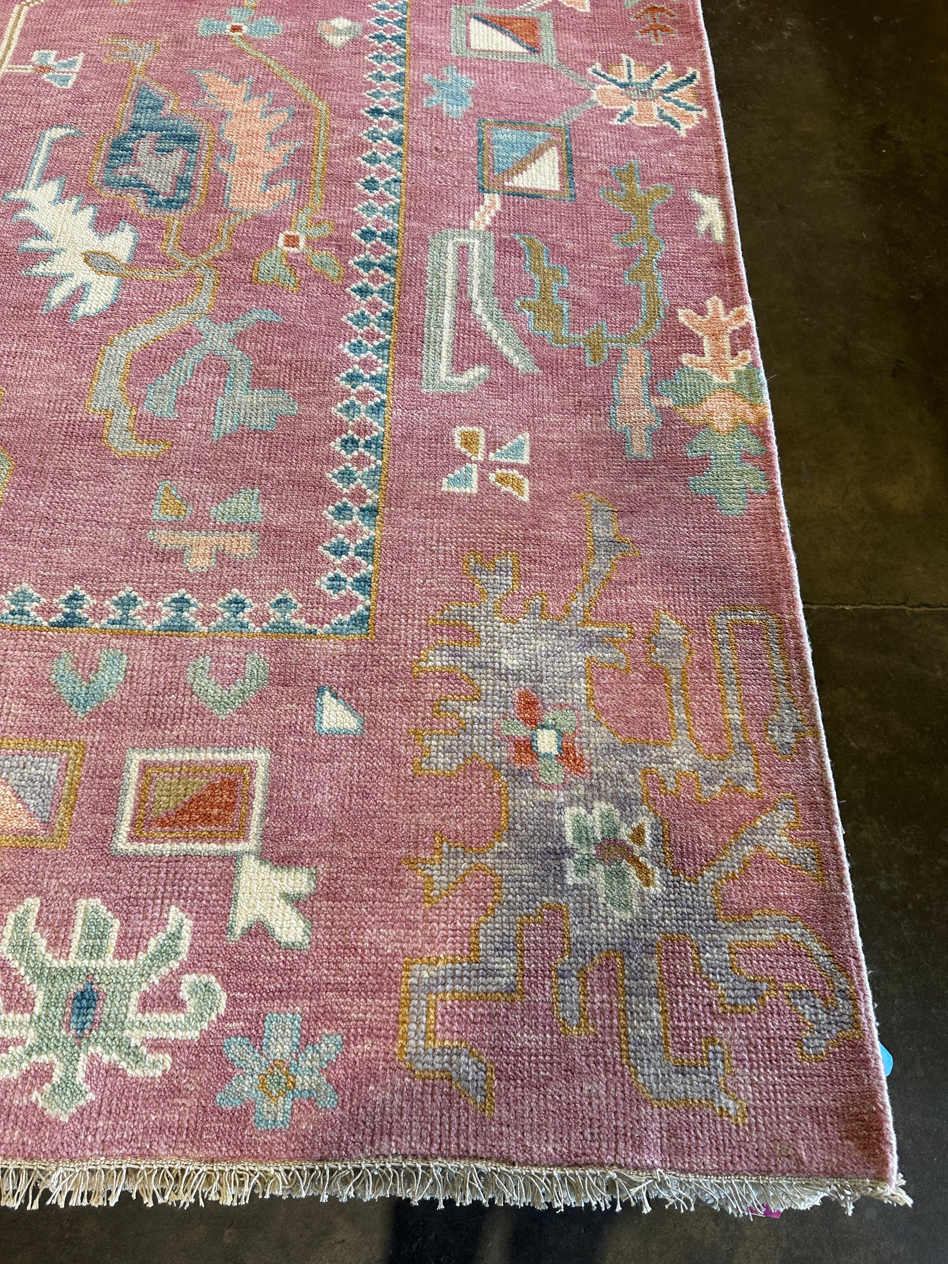 Dakota Fanning 9x12 Pink Hand-Knotted Oushak Rug