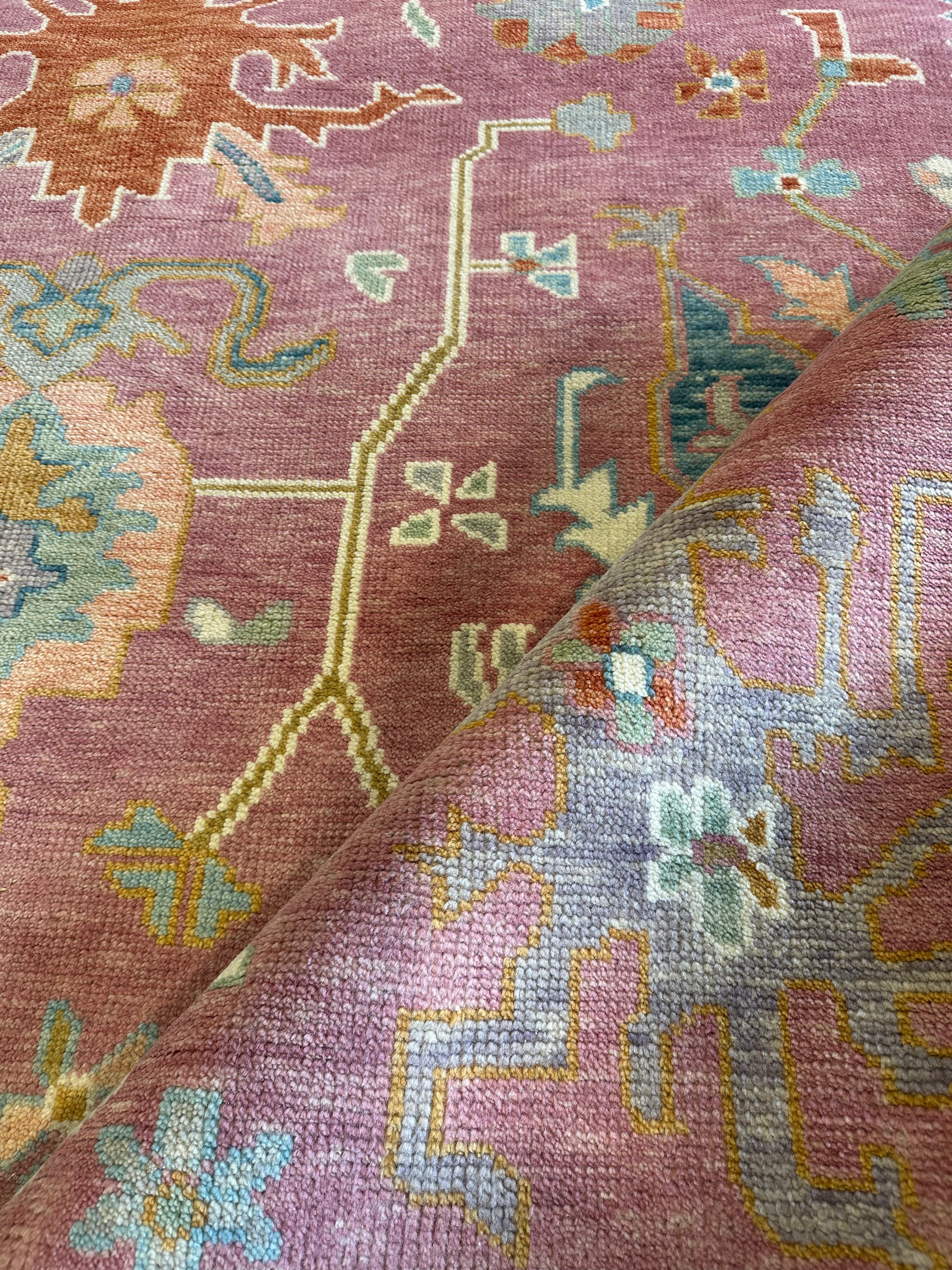Dakota Fanning 9x12 Pink Hand-Knotted Oushak Rug