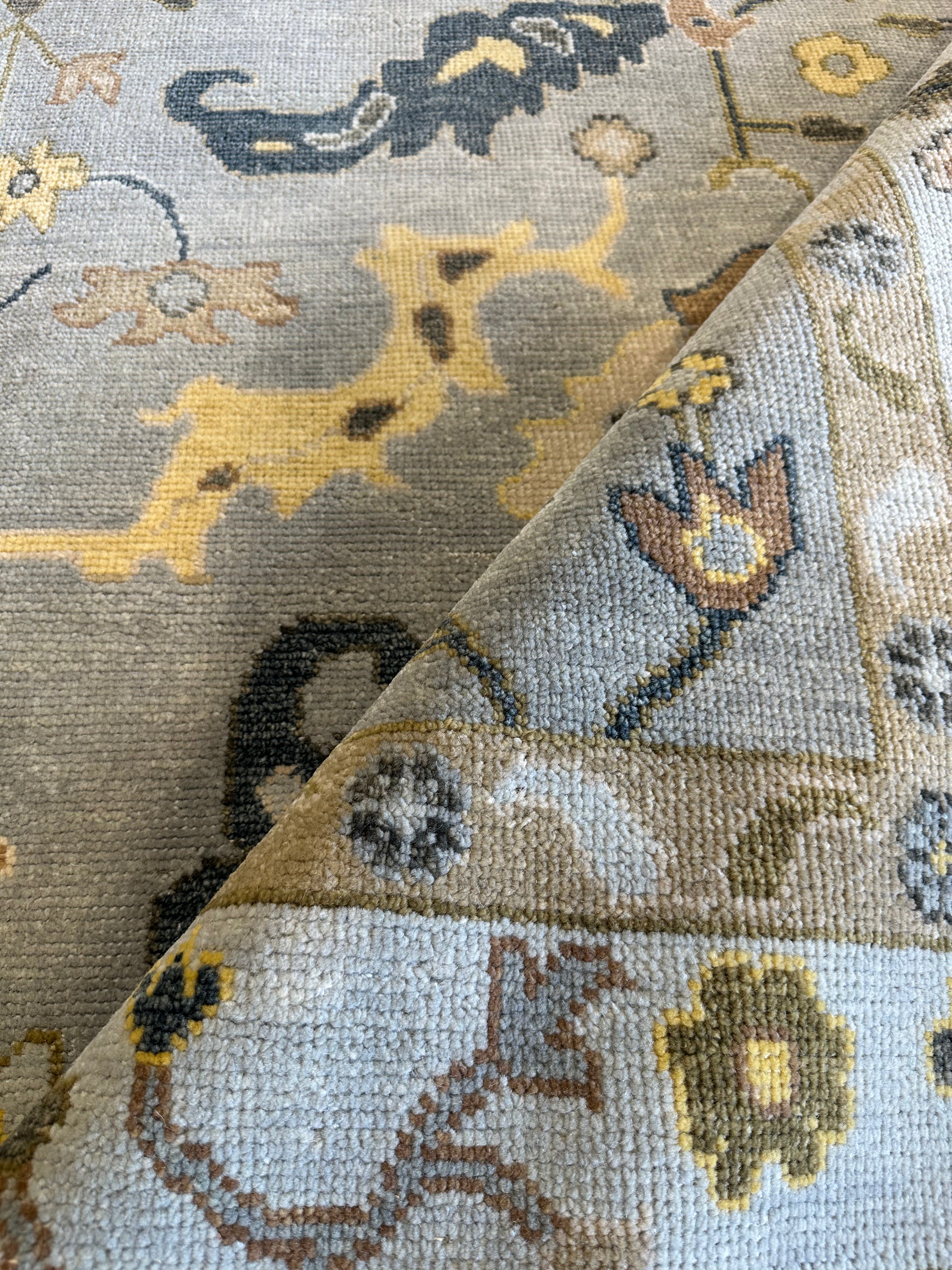 Daisy  9x11.9 Grey and Ivory Hand-Knotted Oushak Rug