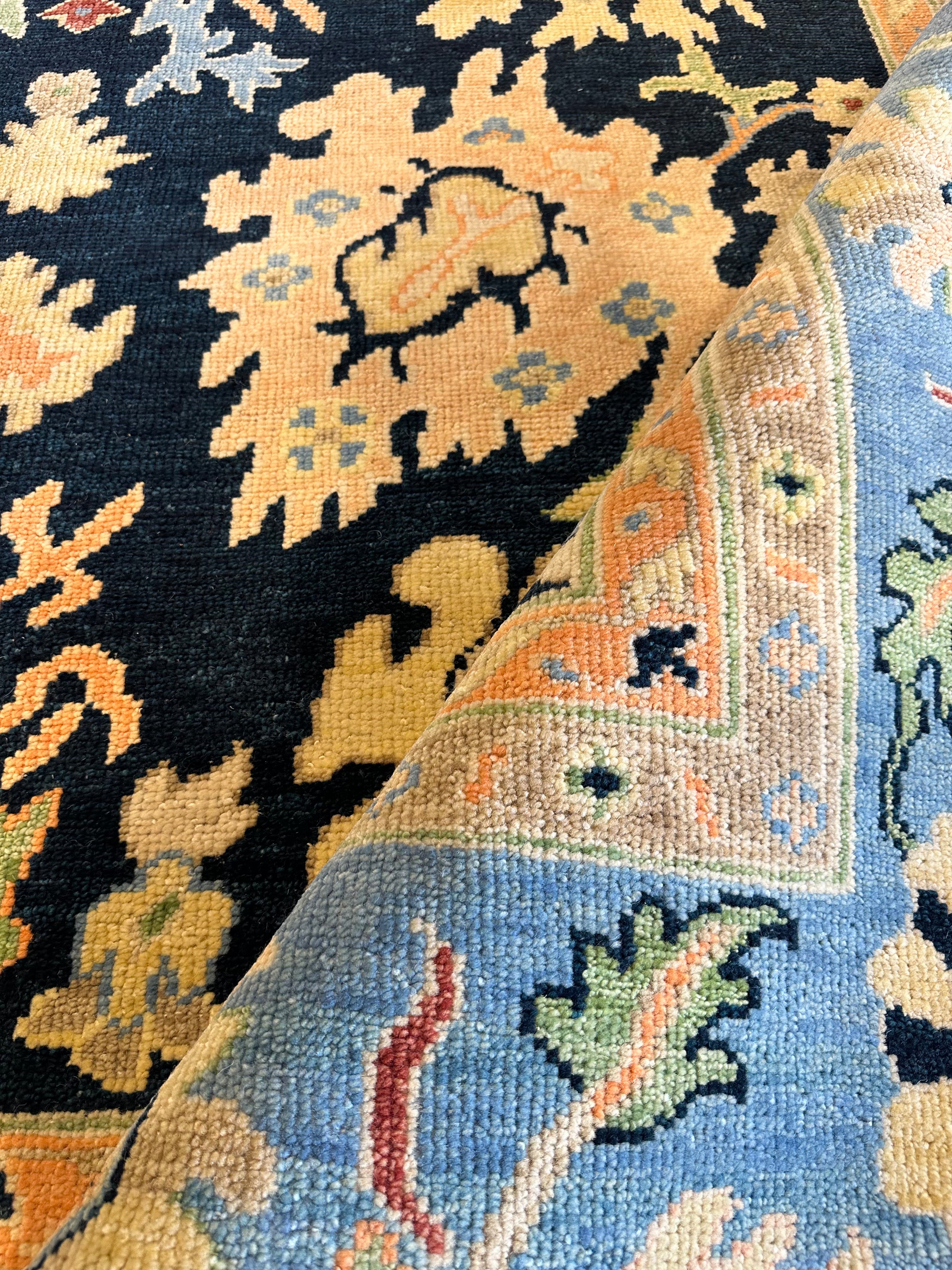 Faye 9x12 Dark Blue and Light Blue Hand-Knotted Oushak Rug