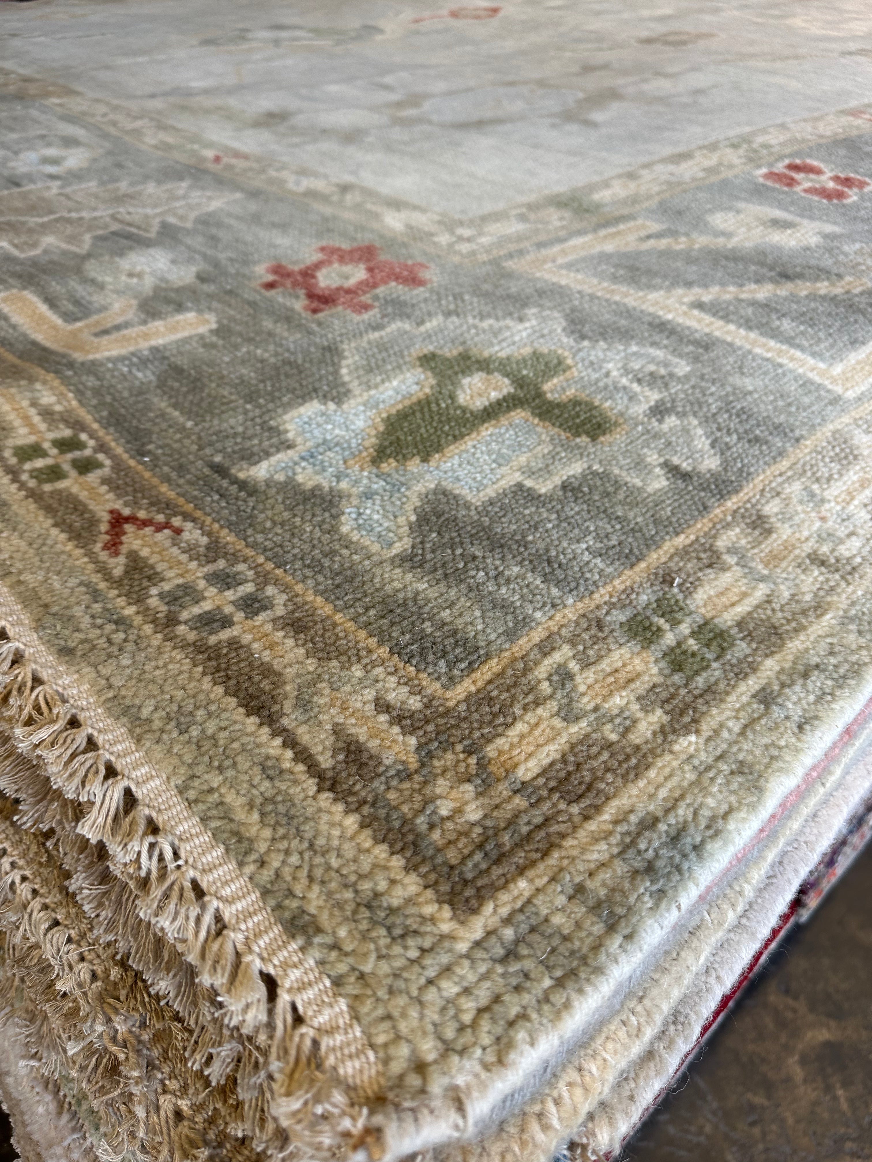 Checka Propper 10x14 Multi Color Hand-Knotted Oushak Rug