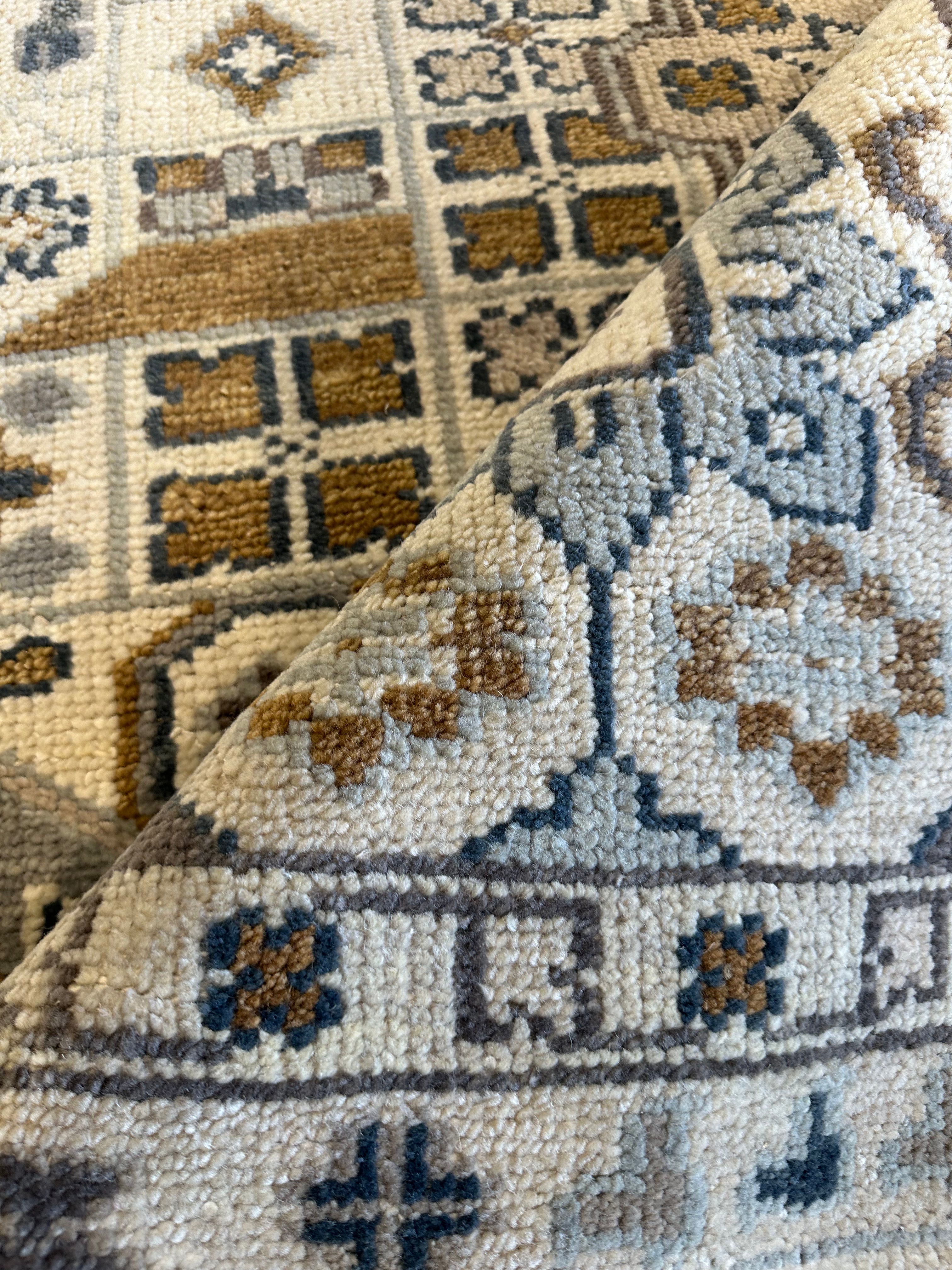 Inna Korobkina 9x12 Hand-Knotted Oushak Rug Ivory and Brown