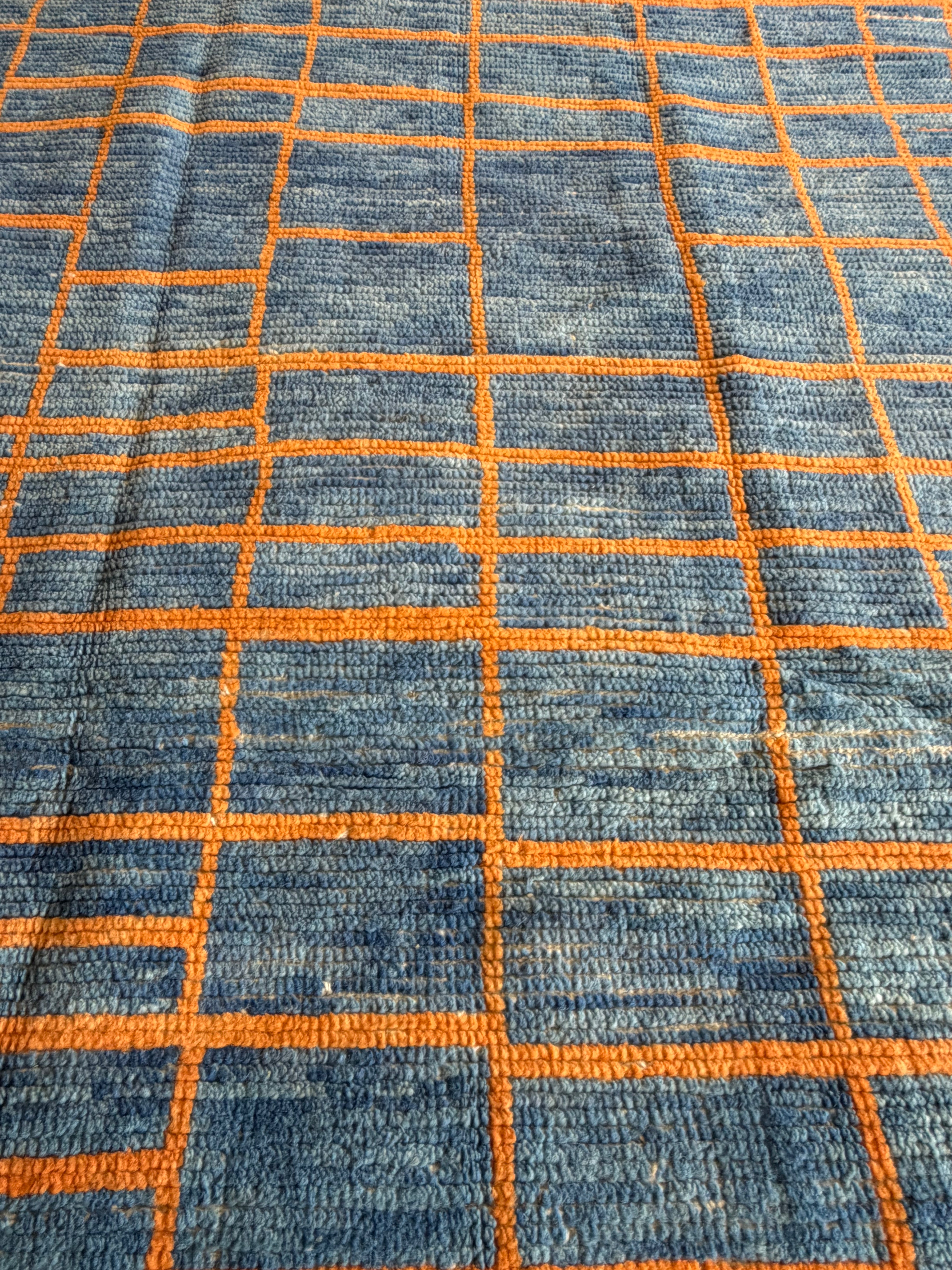 Lindsay Hubbard 5.2x8.7 Blue and Orange Hand-Knotted Afghani Moroccan Style Rug