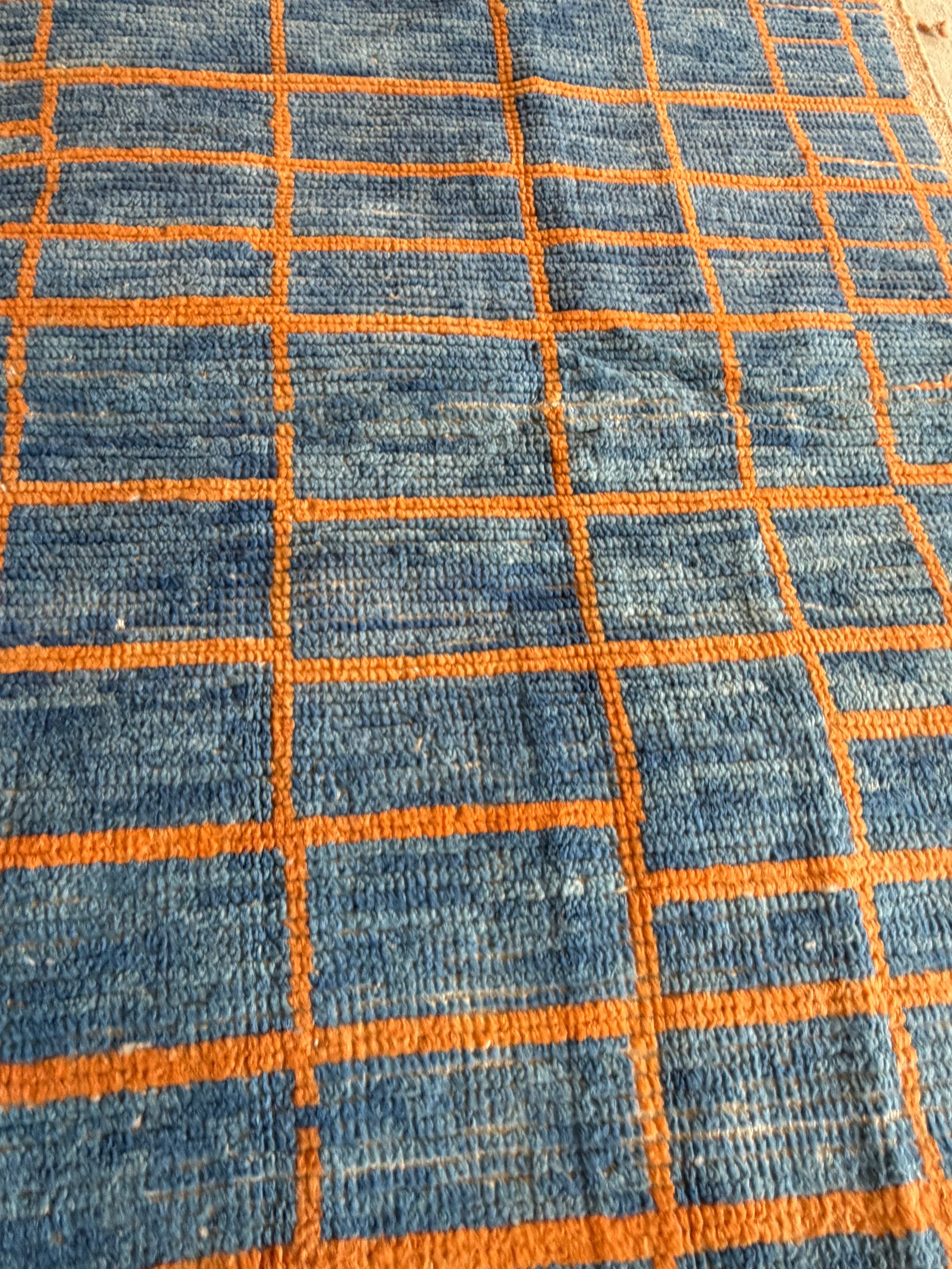 Lindsay Hubbard 5.2x8.7 Blue and Orange Hand-Knotted Afghani Moroccan Style Rug