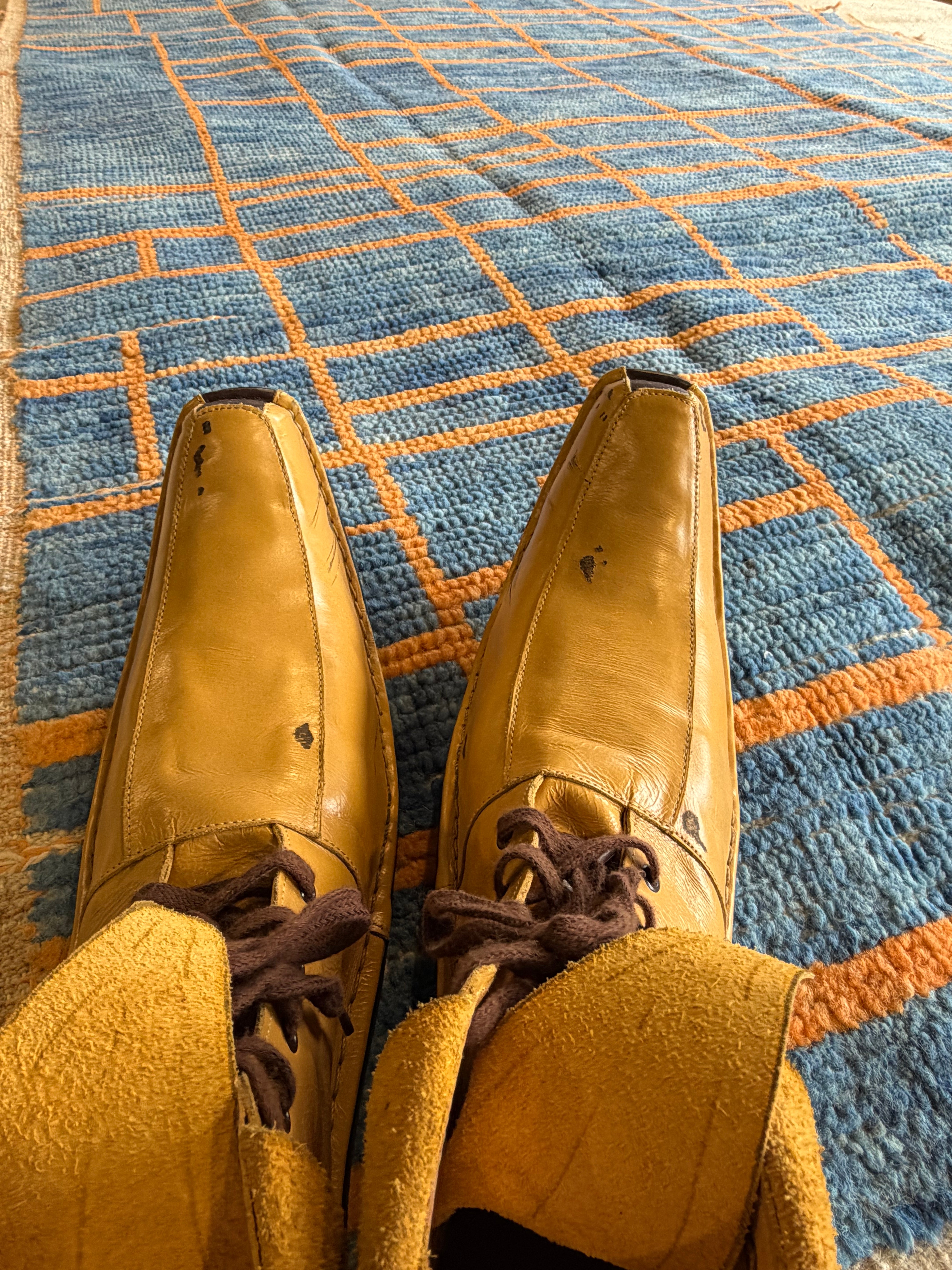 Lindsay Hubbard 5.2x8.7 Blue and Orange Hand-Knotted Afghani Moroccan Style Rug