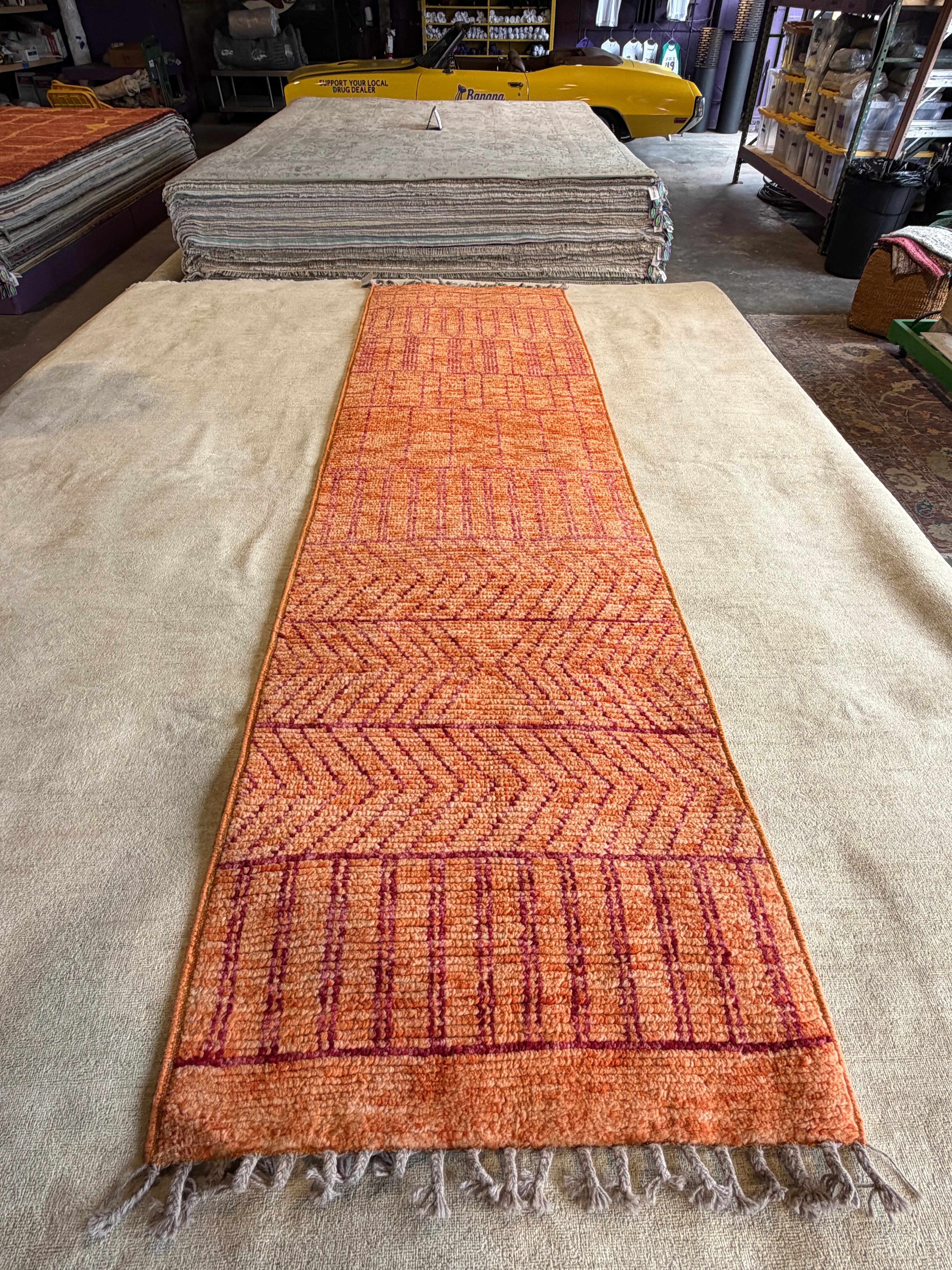 Hannah Berner 2.8x10.2 Orange Hand-Knotted Afghani Moroccan Style Rug