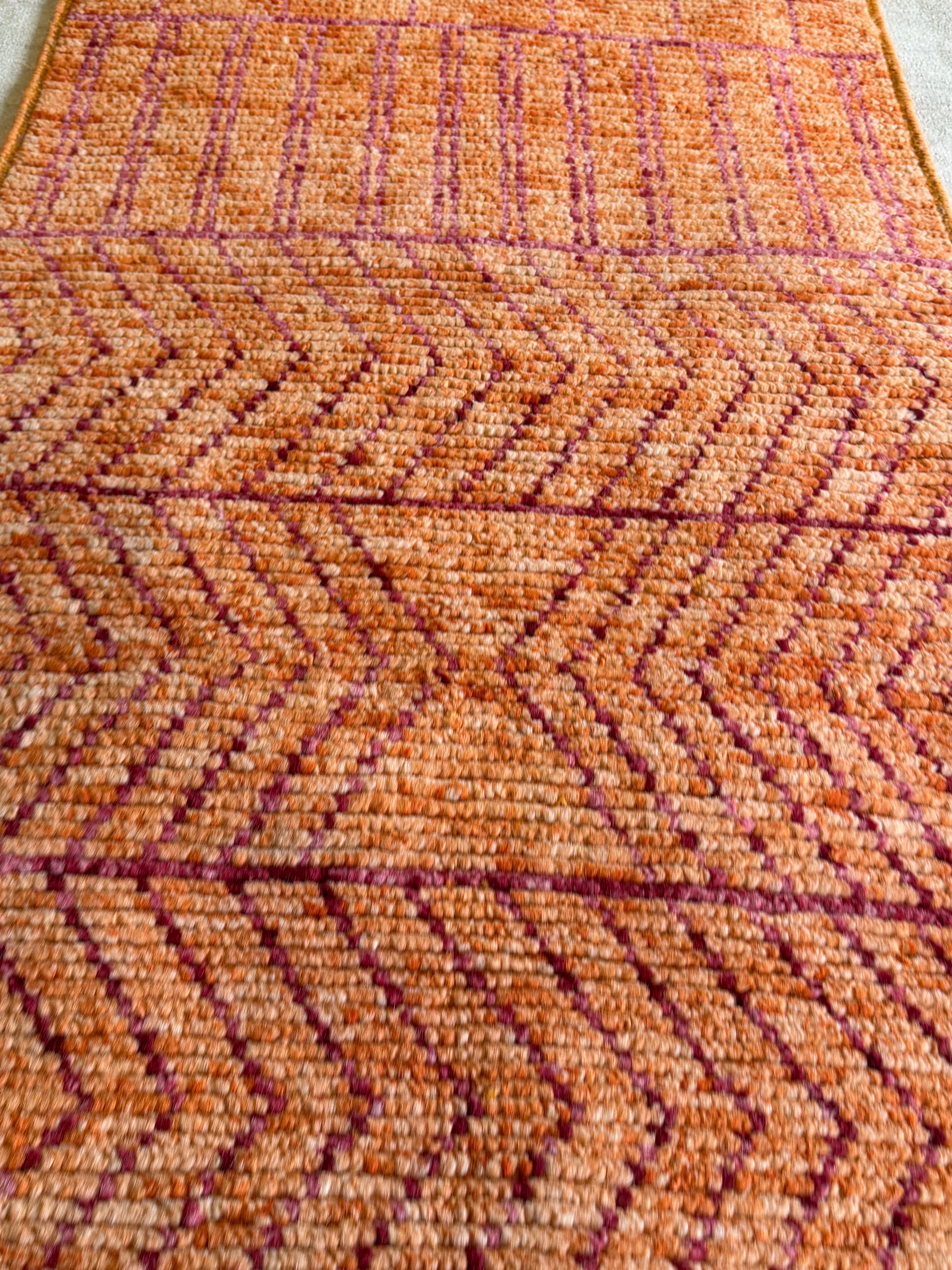 Hannah Berner 2.8x10.2 Orange Hand-Knotted Afghani Moroccan Style Rug