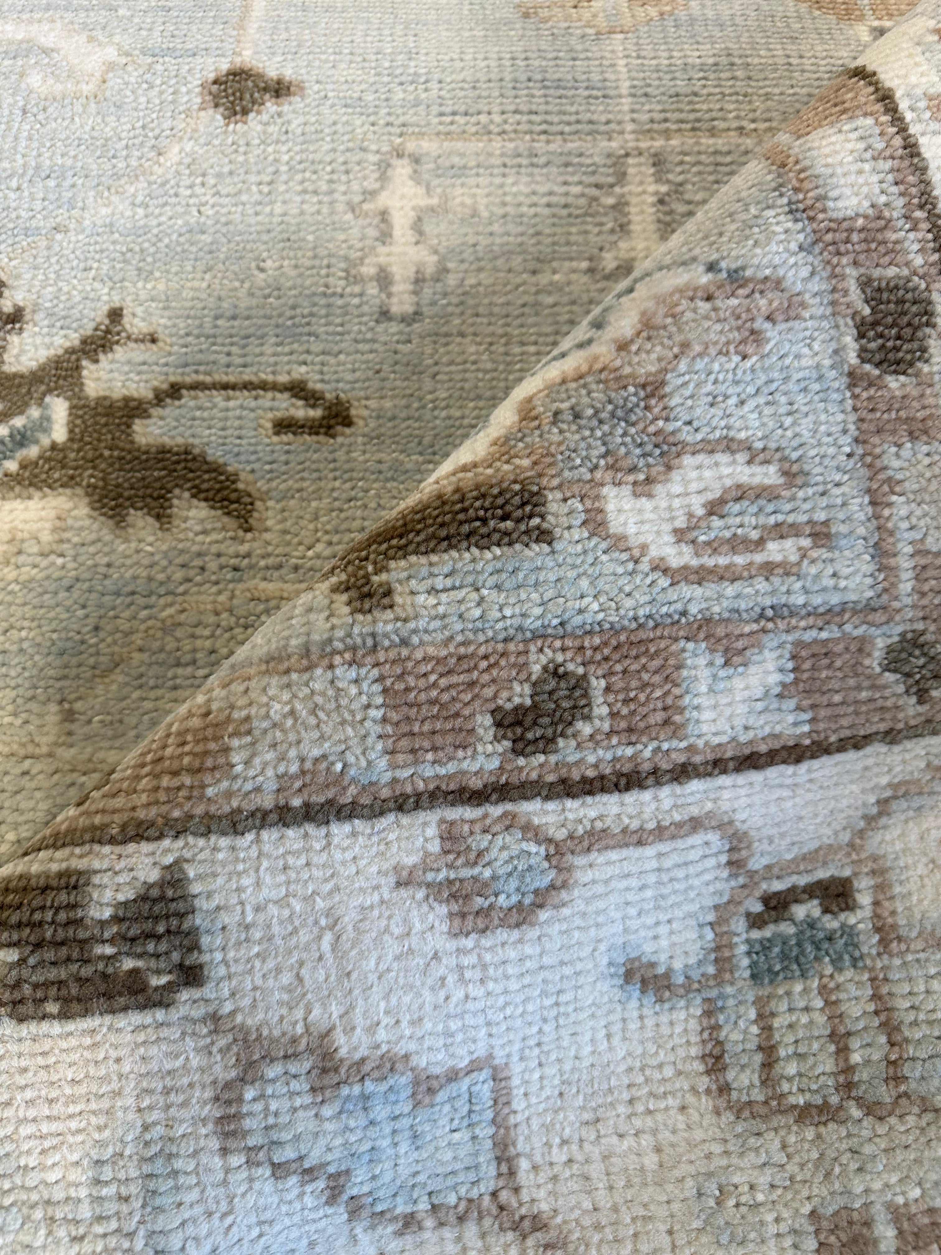 Claudia Cohen 9x12 Light Blue and Ivory Hand-Knotted Oushak Rug
