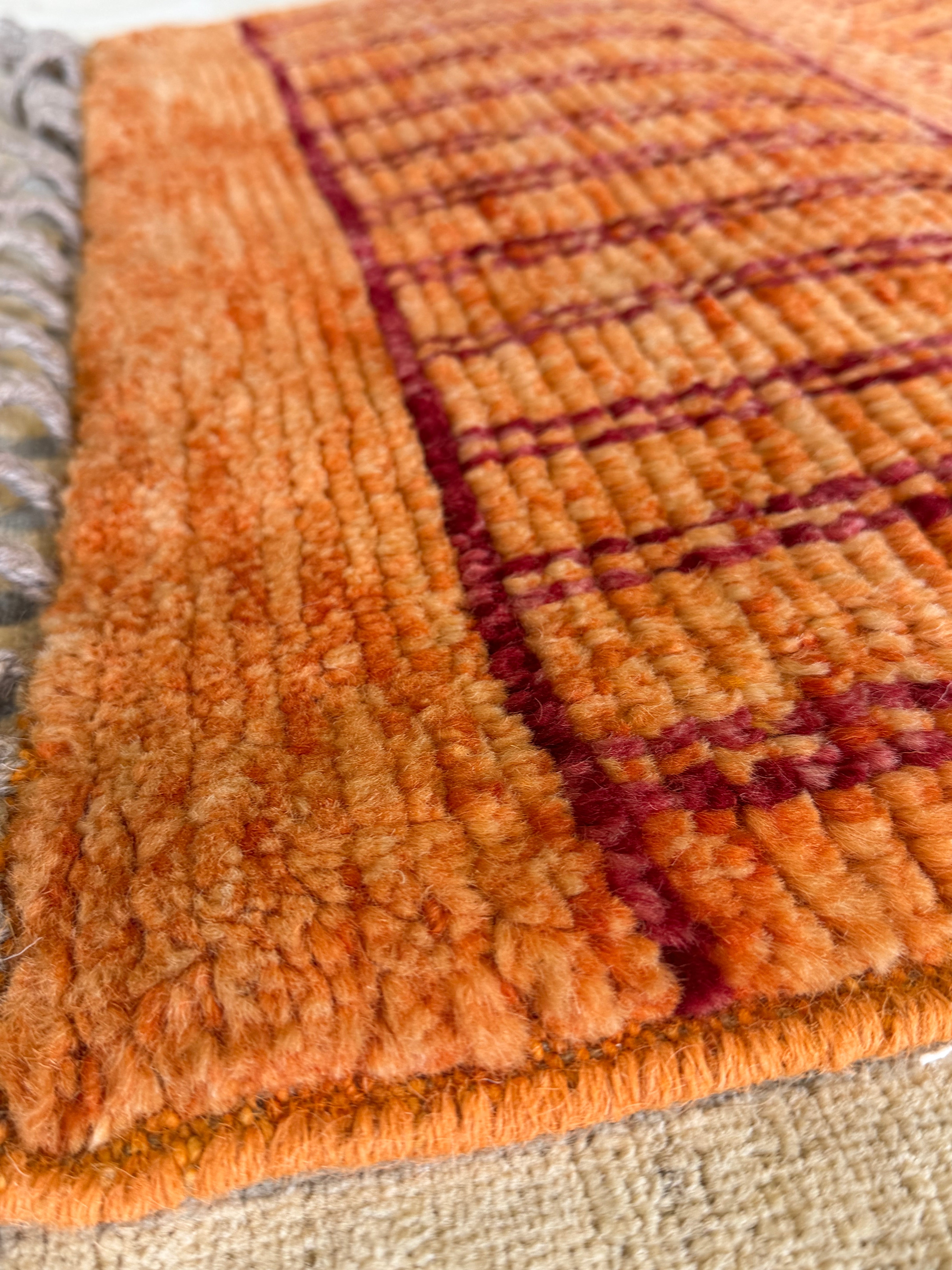 Hannah Berner 2.8x10.2 Orange Hand-Knotted Afghani Moroccan Style Rug