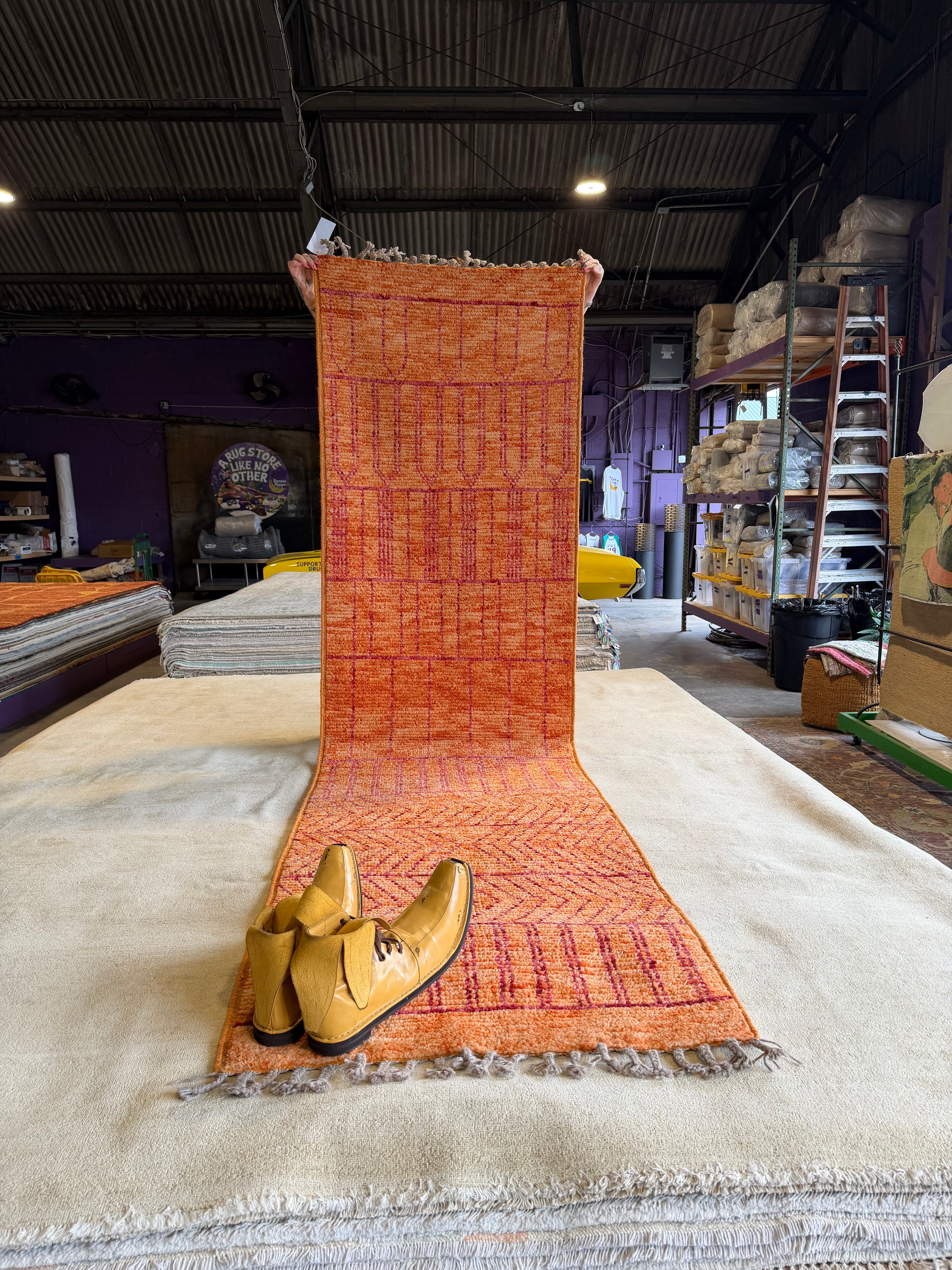 Hannah Berner 2.8x10.2 Orange Hand-Knotted Afghani Moroccan Style Rug