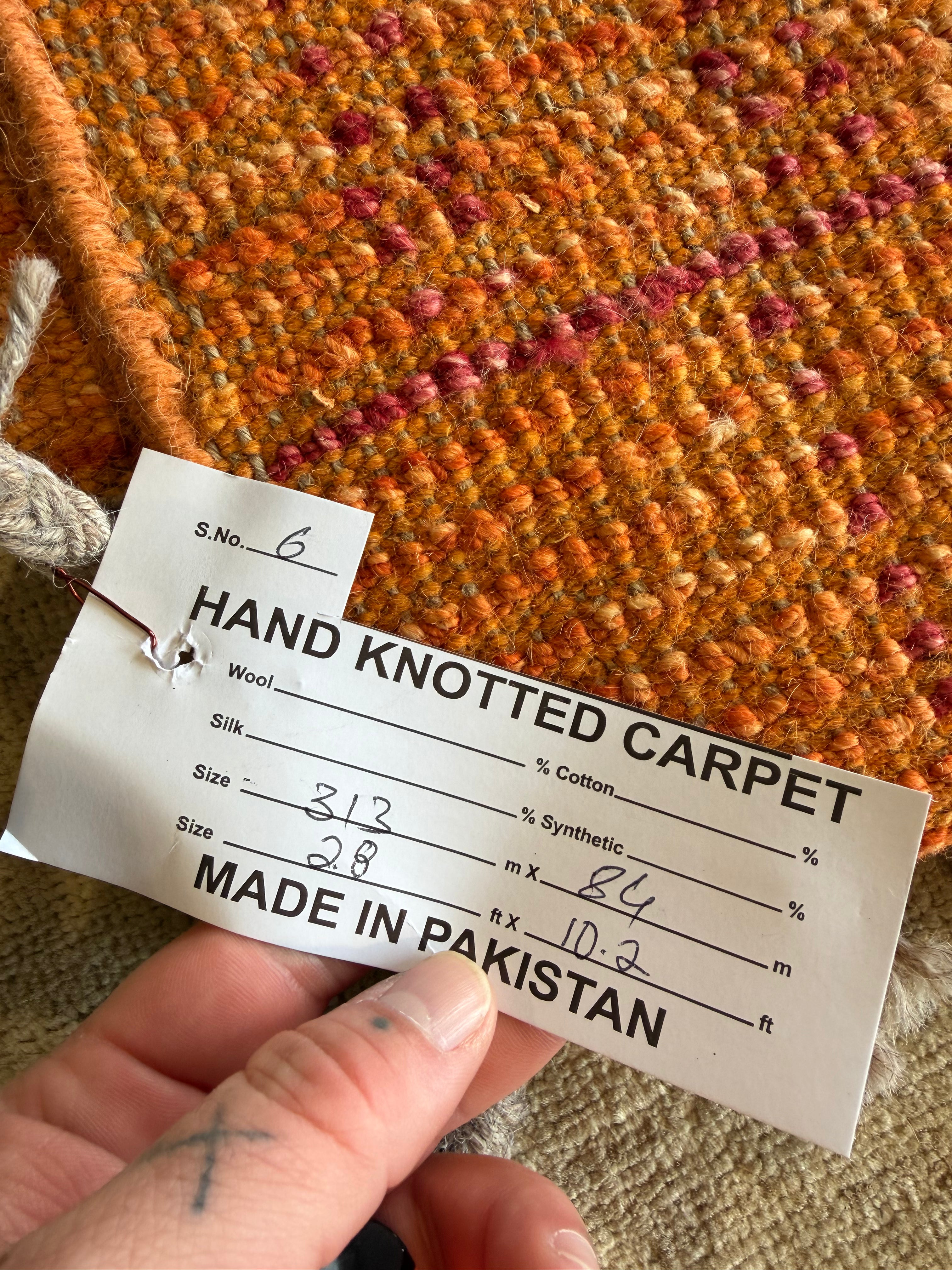 Hannah Berner 2.8x10.2 Orange Hand-Knotted Afghani Moroccan Style Rug