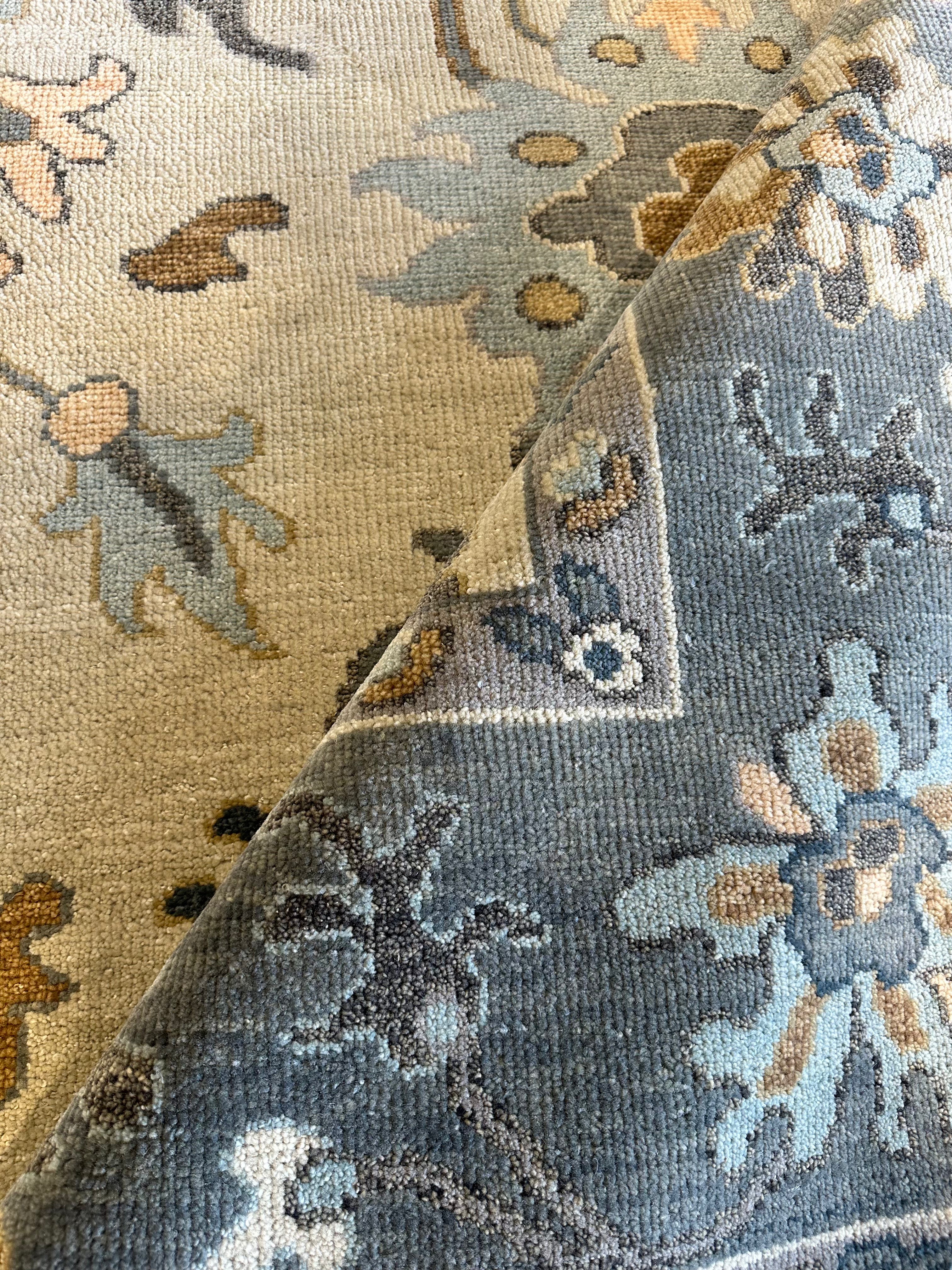 Celerie Kemble 9x12 Ivory and Grey Hand-Knotted Oushak Rug