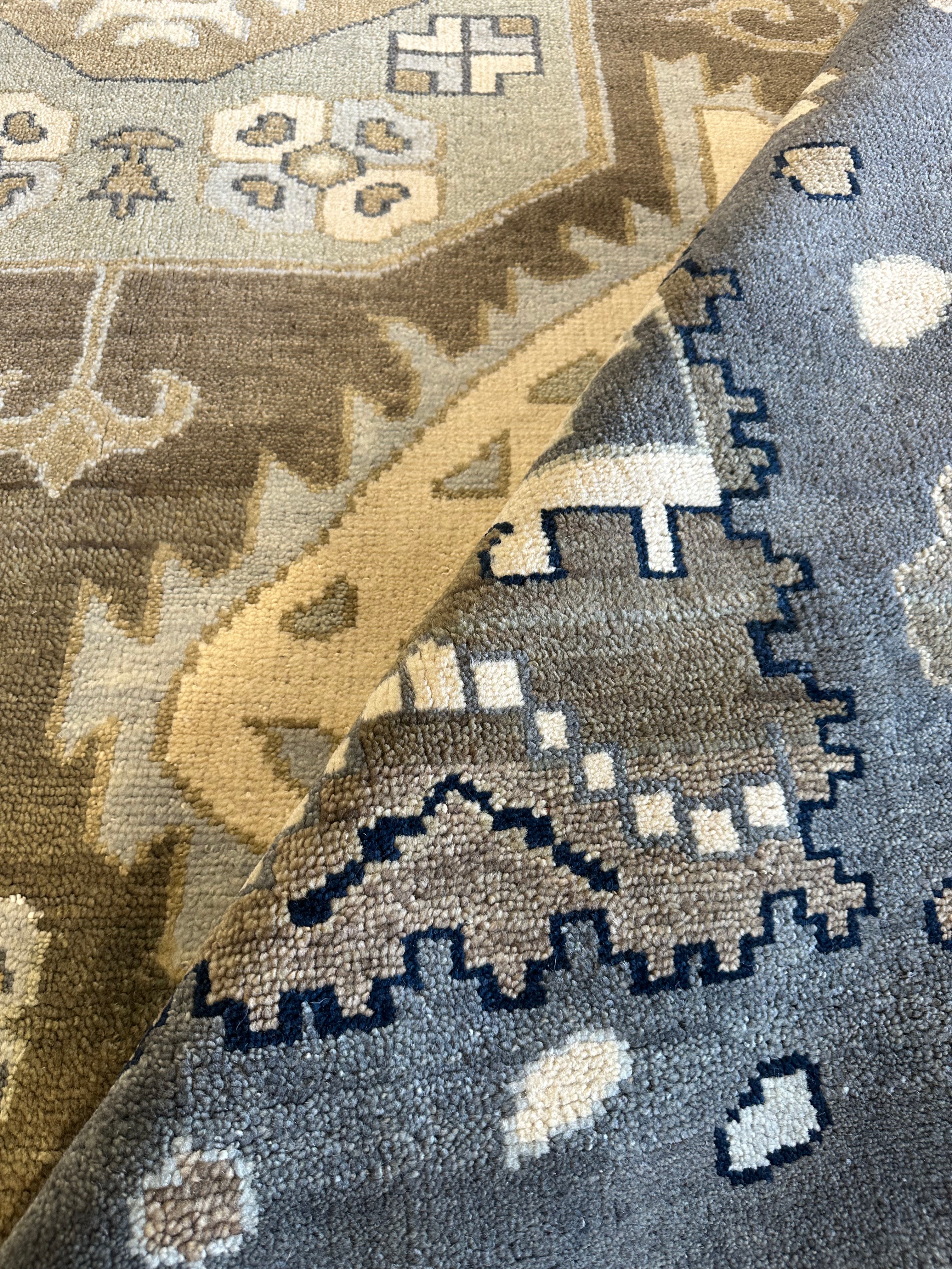 Tatyana Arntgolts 9x11.9 Hand-Knotted Oushak Rug Brown and Dark Grey