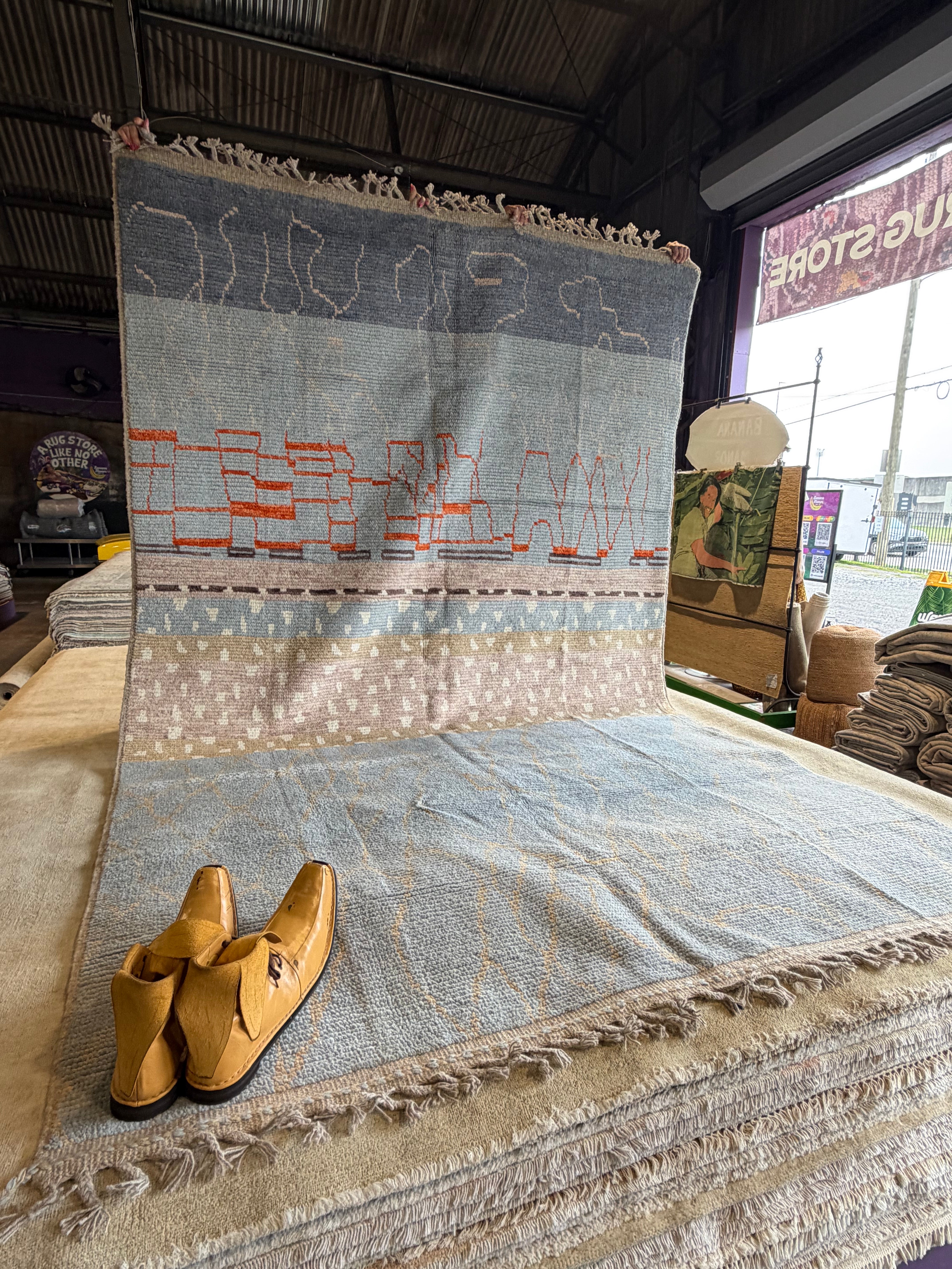 Mya Allen 6.5x10.4 Light Blue Multi Hand-Knotted Afghani Moroccan Style Rug