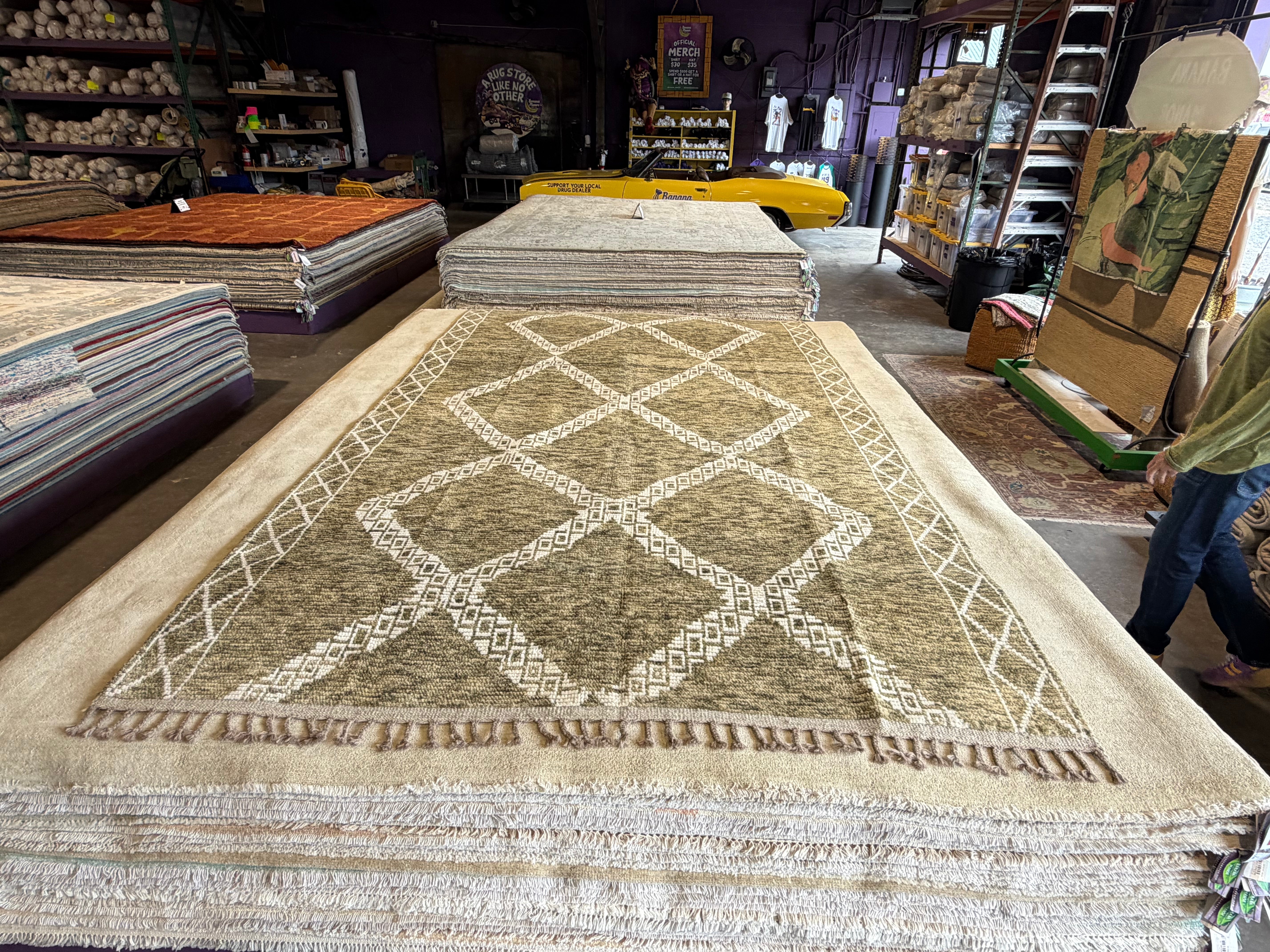 Samantha Feher 10x11.2 Green Hand-Knotted Afghani Moroccan Style Rug