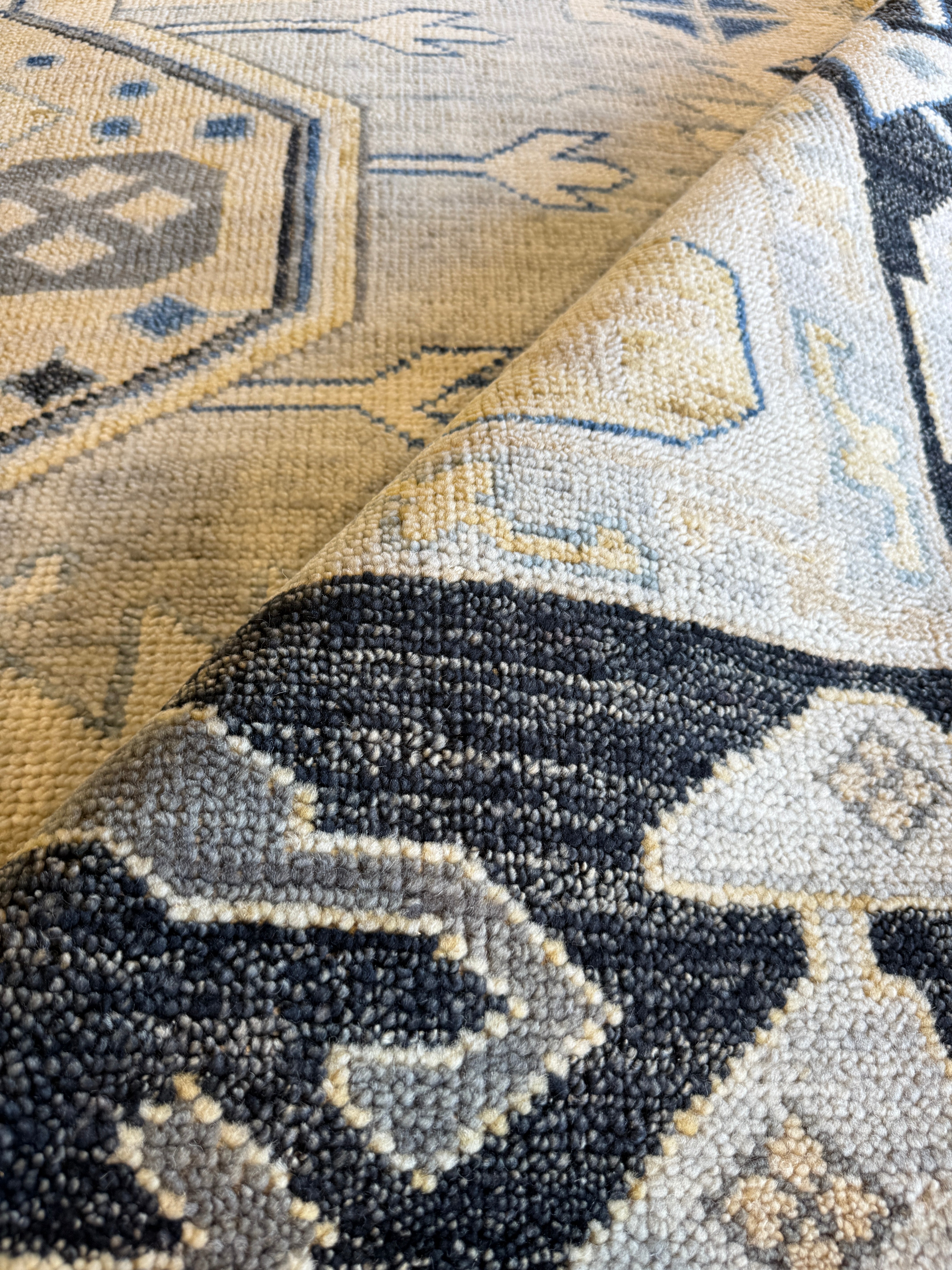 Megara 10x14 Ivory and Black Hand-Knotted Oushak Rug
