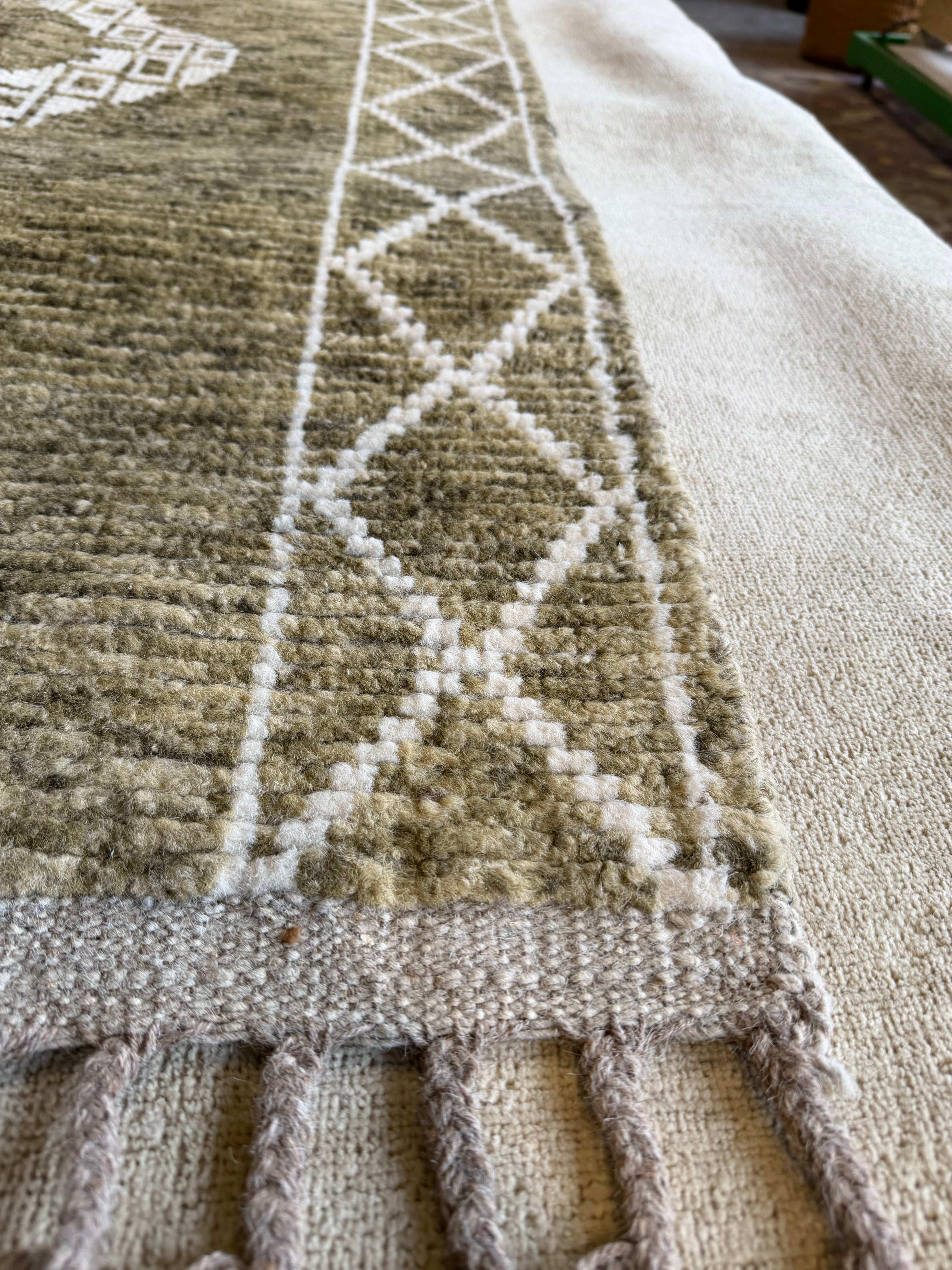 Samantha Feher 10x11.2 Green Hand-Knotted Afghani Moroccan Style Rug