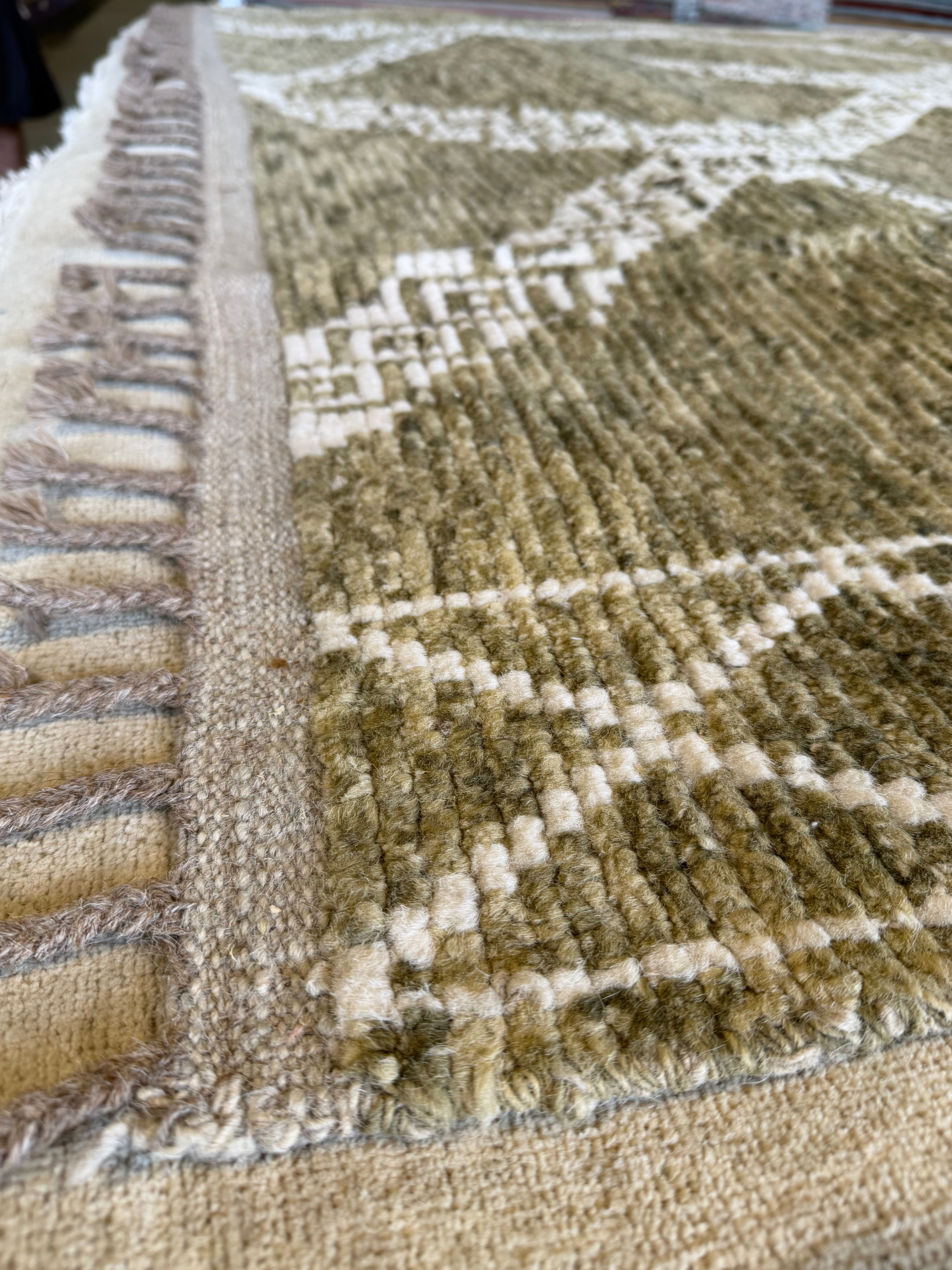 Samantha Feher 10x11.2 Green Hand-Knotted Afghani Moroccan Style Rug